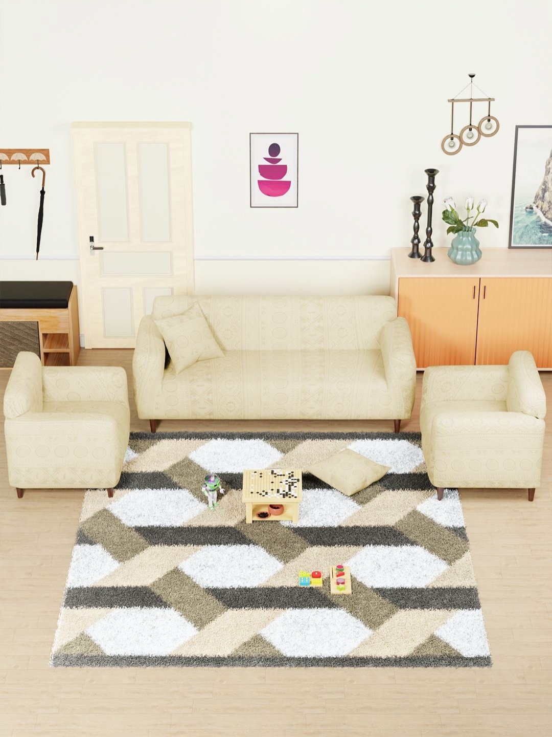 

Myntra Elegant Homes Yellow Printed Jacquard 5 Seater Sofa Cover With Arms