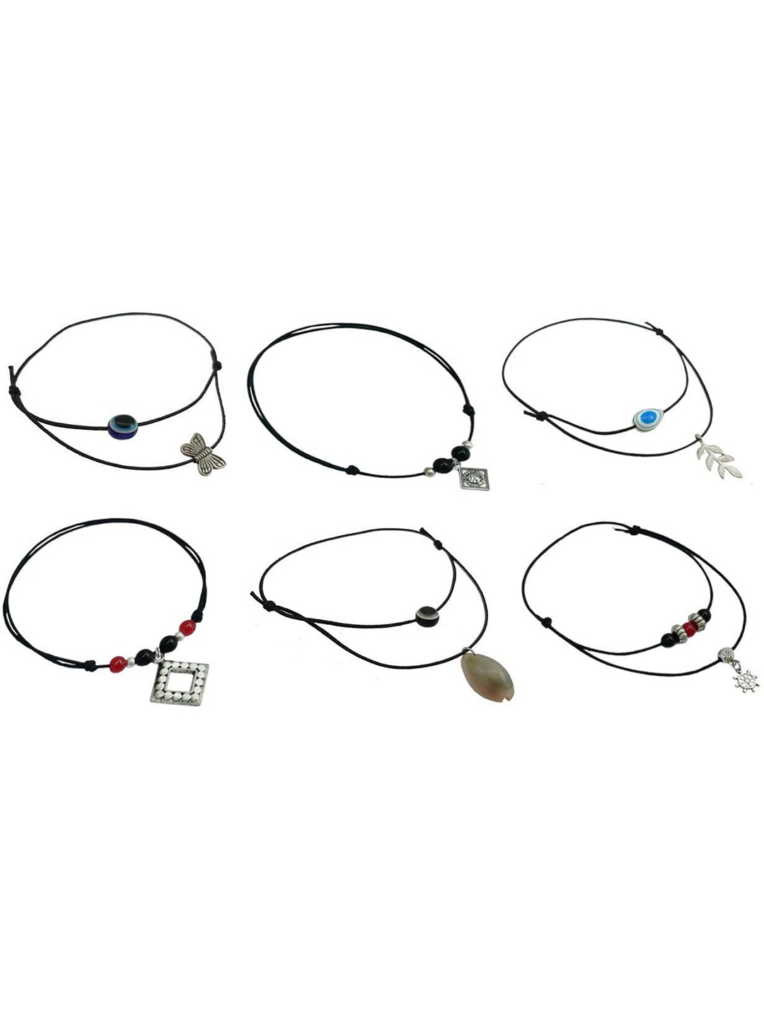 

HIGH TRENDZ Pack Of 6 Beaded Anklets, Silver