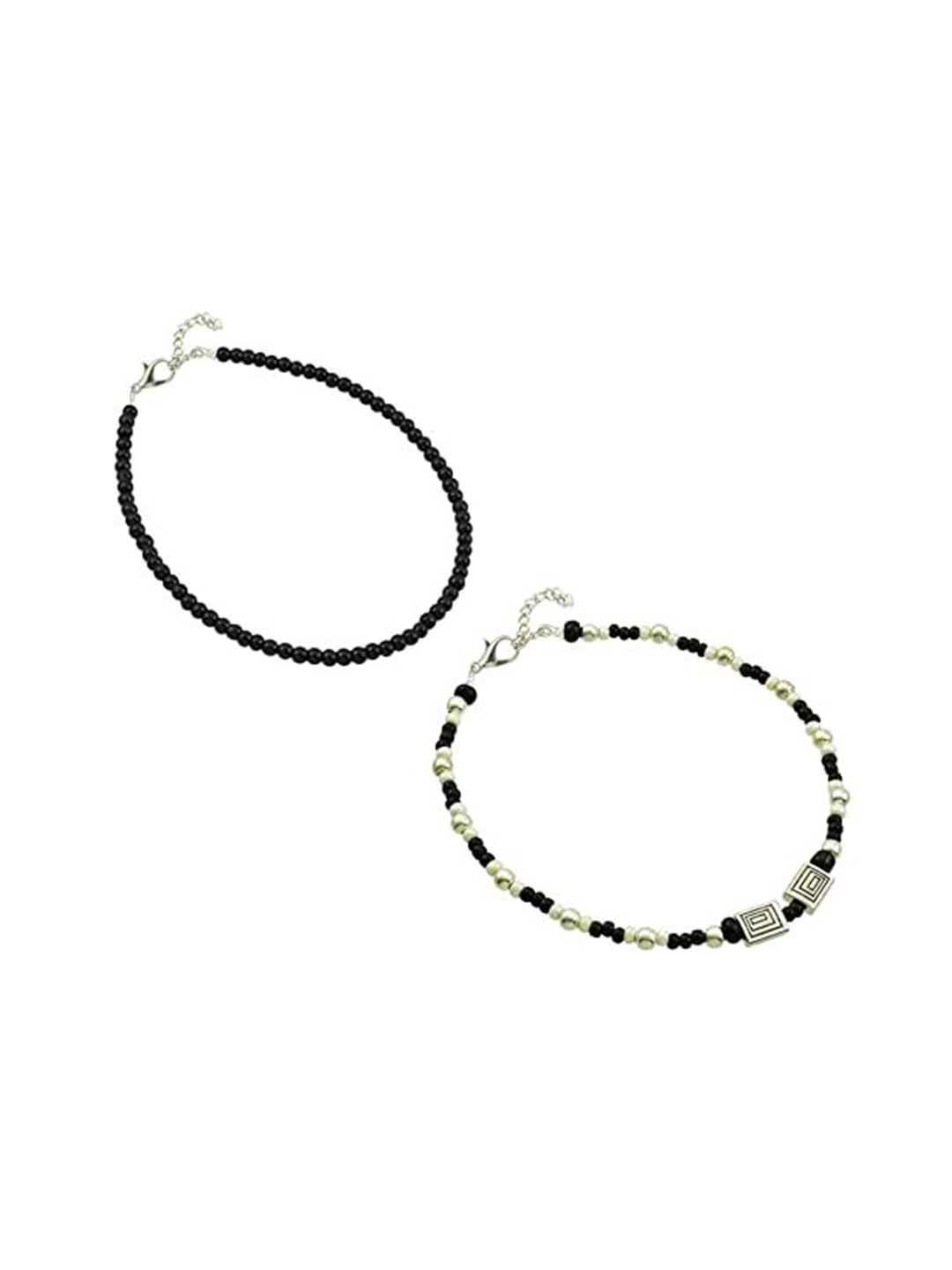 

HIGH TRENDZ Pack Of 2 Beaded Anklets, Silver