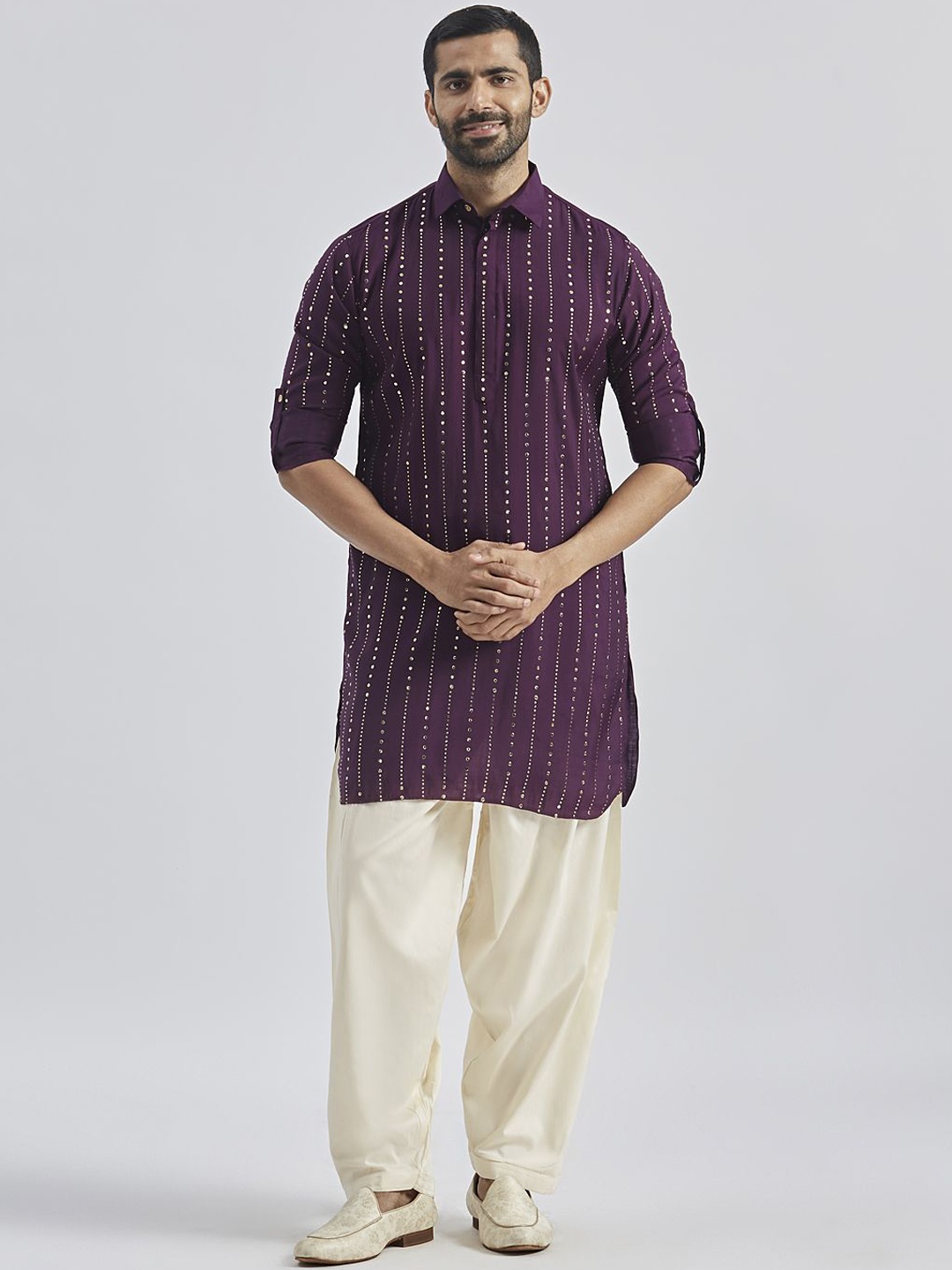 

VASTRAMAY Men Printed Regular Kurta with Patiala, Purple
