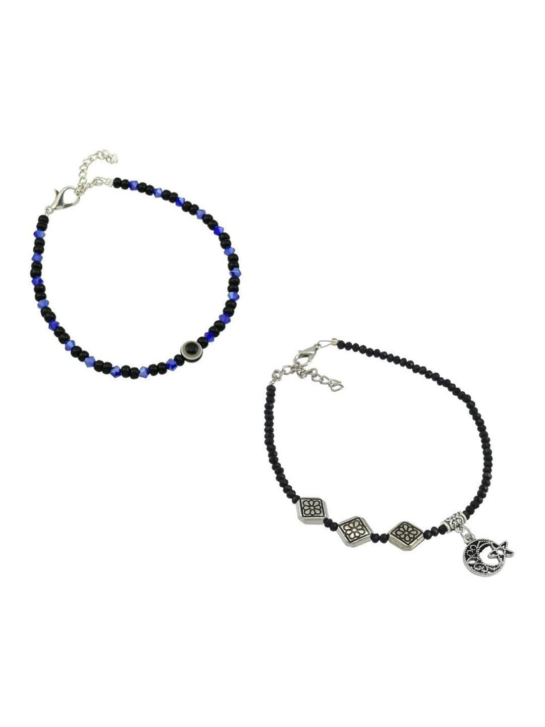 

HIGH TRENDZ Pack Of 2 Single Leg Beads Anklet, Black