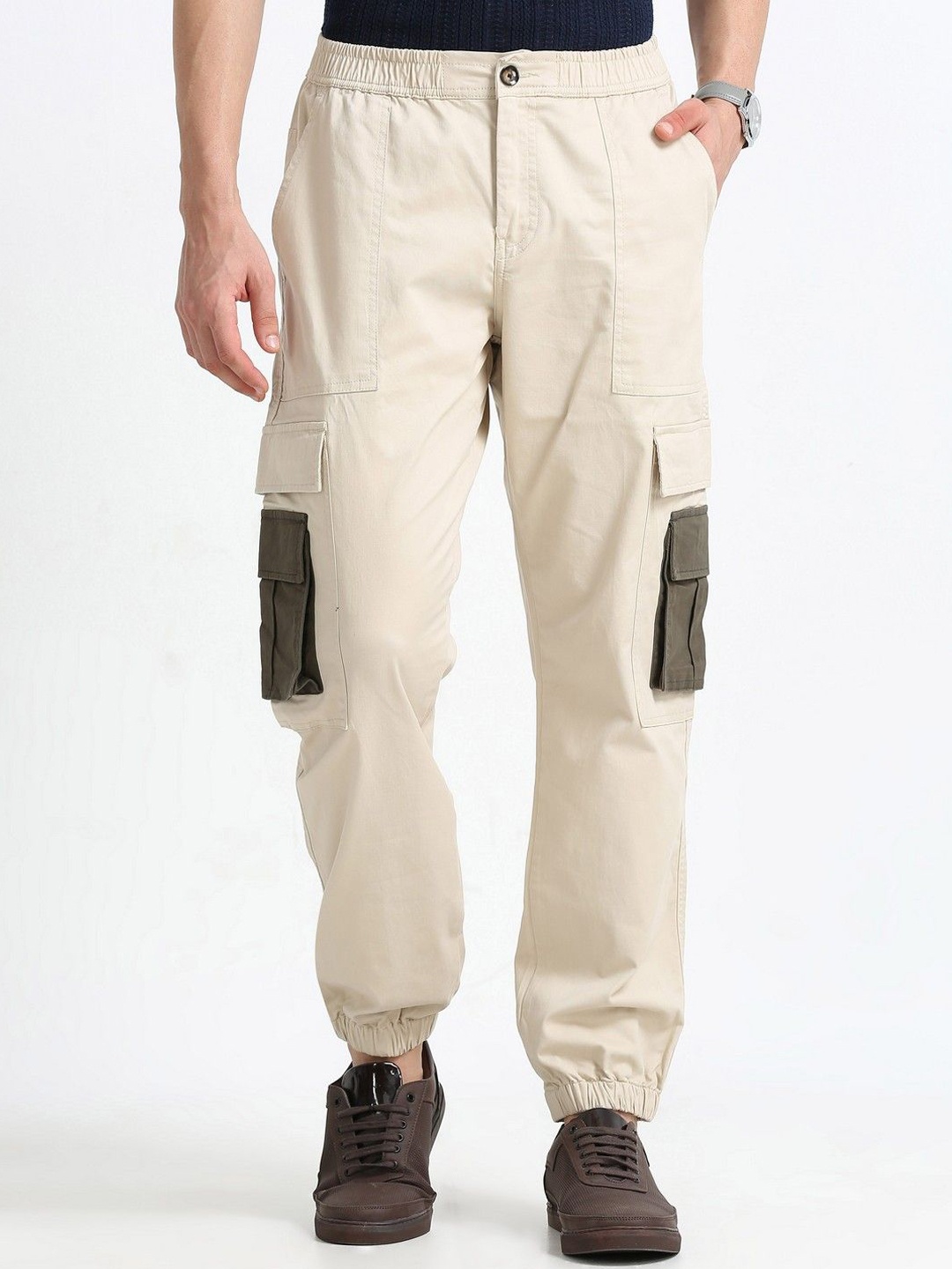 

NEVER NEUD Men Relaxed Loose Fit Joggers Trousers, Cream
