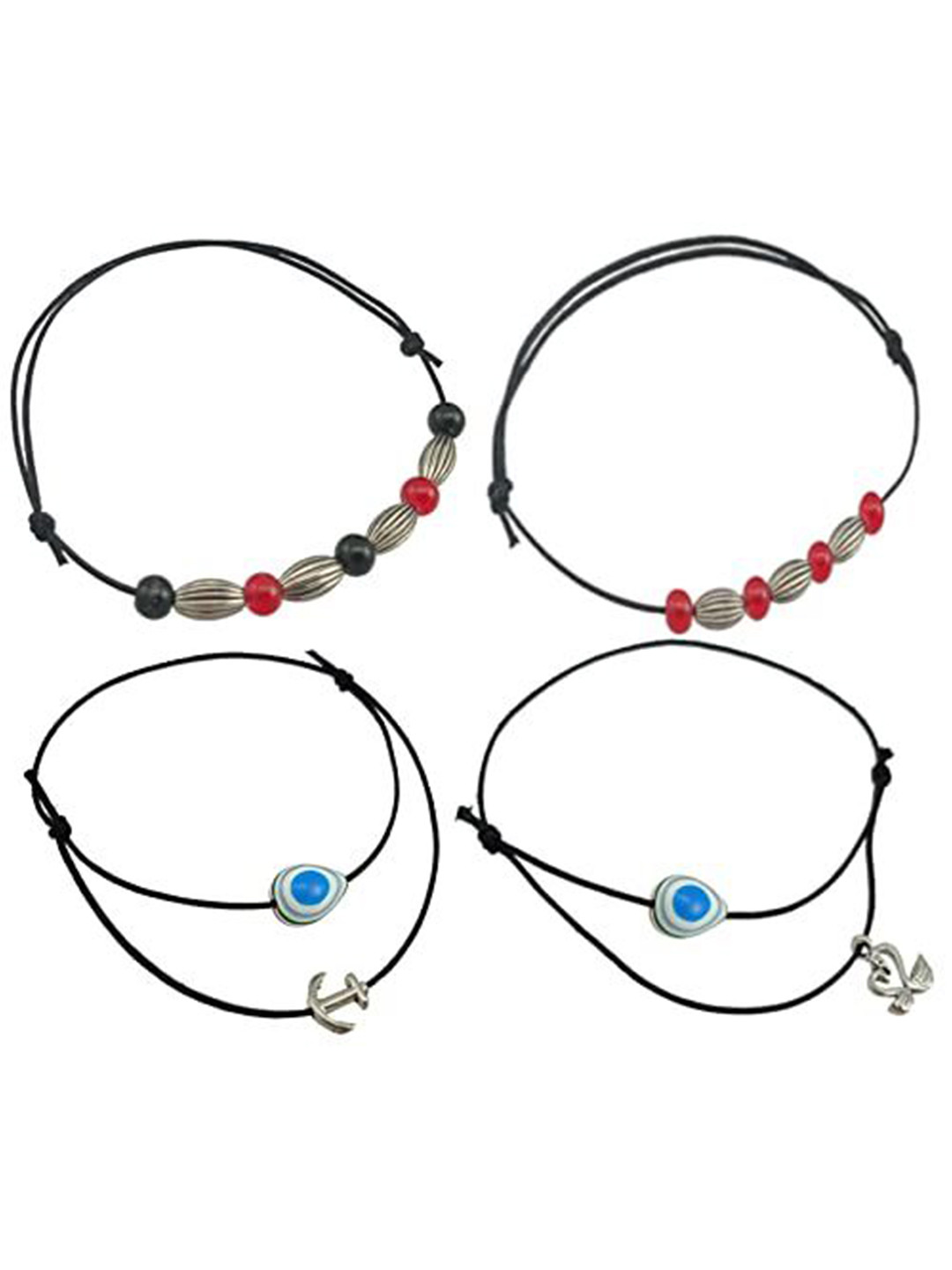 

High Trendz Pack of 4 Single Leg Thread Knot Cotton Dori Anklet, Black