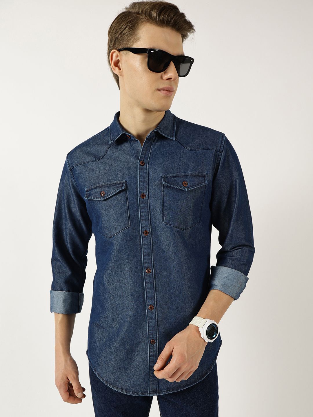 

Thomas Scott Men Classic Spread Collar Faded Cotton Slim Fit Casual Shirt, Blue