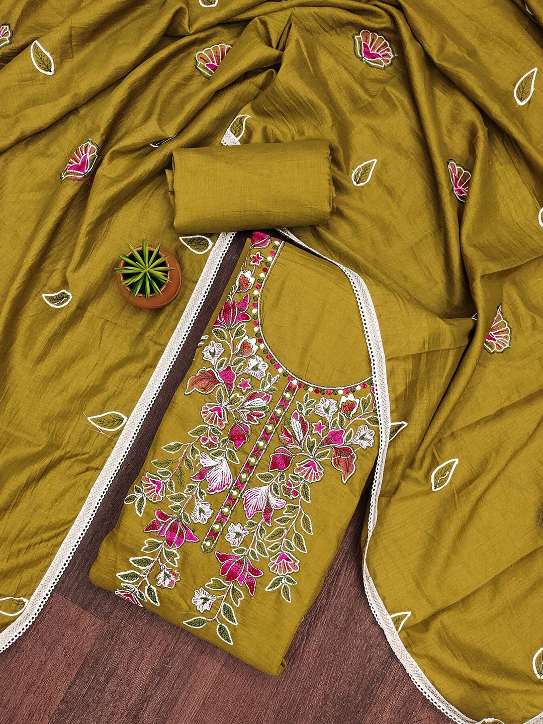 

ZEEPKART Unstitched Dress Material, Mustard