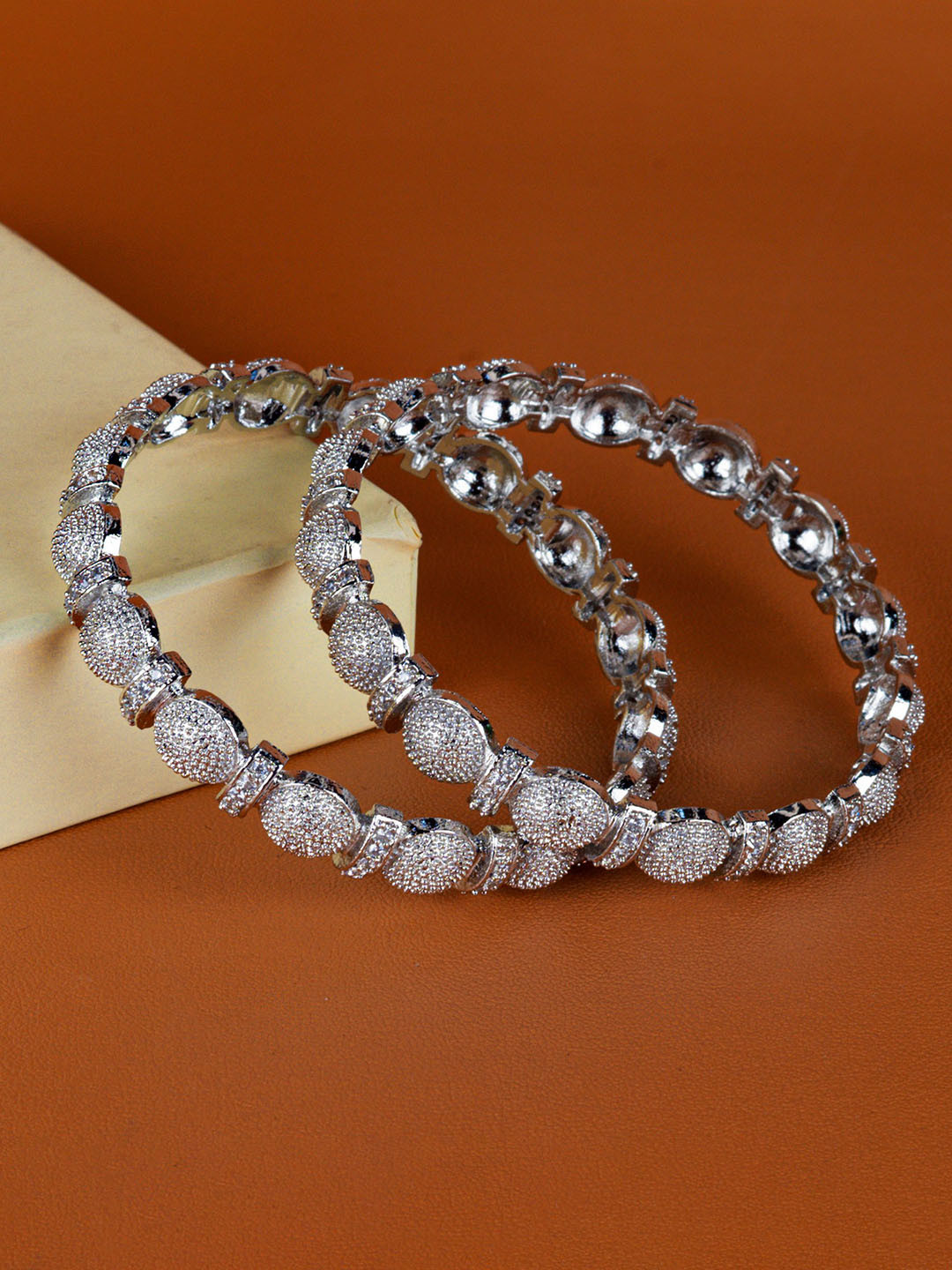

Zevarly Set Of 2 Silver-Plated CZ Studded Bangles