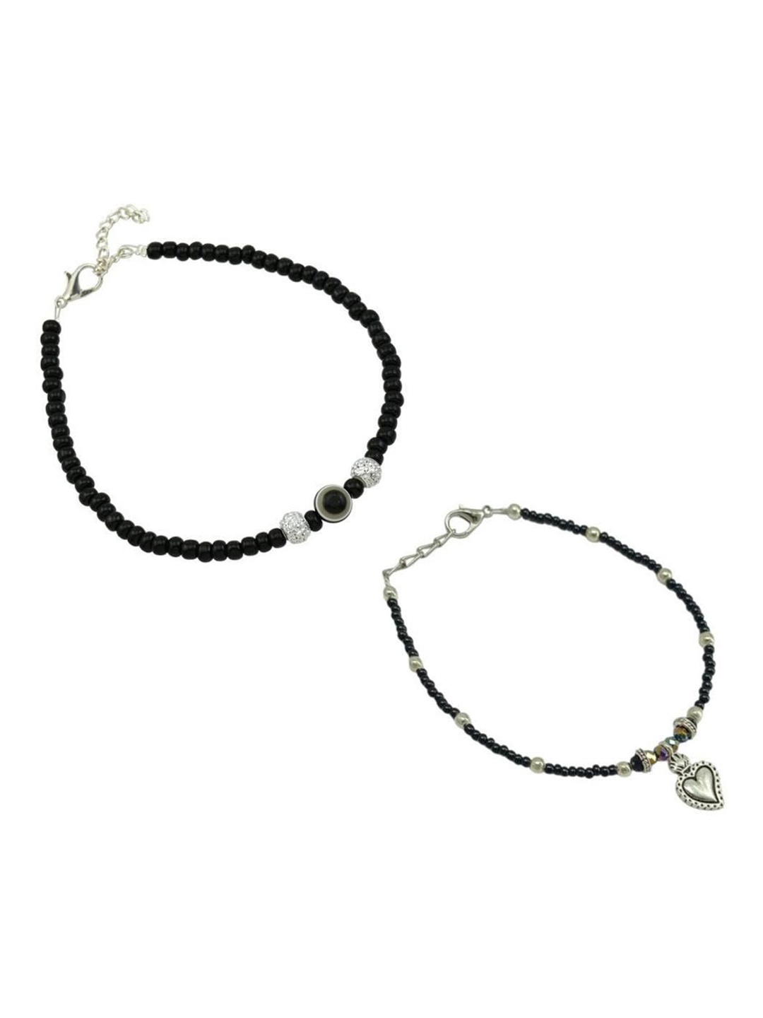 

HIGH TRENDZ Set Of 2 Beaded Single Leg Anklets, Silver