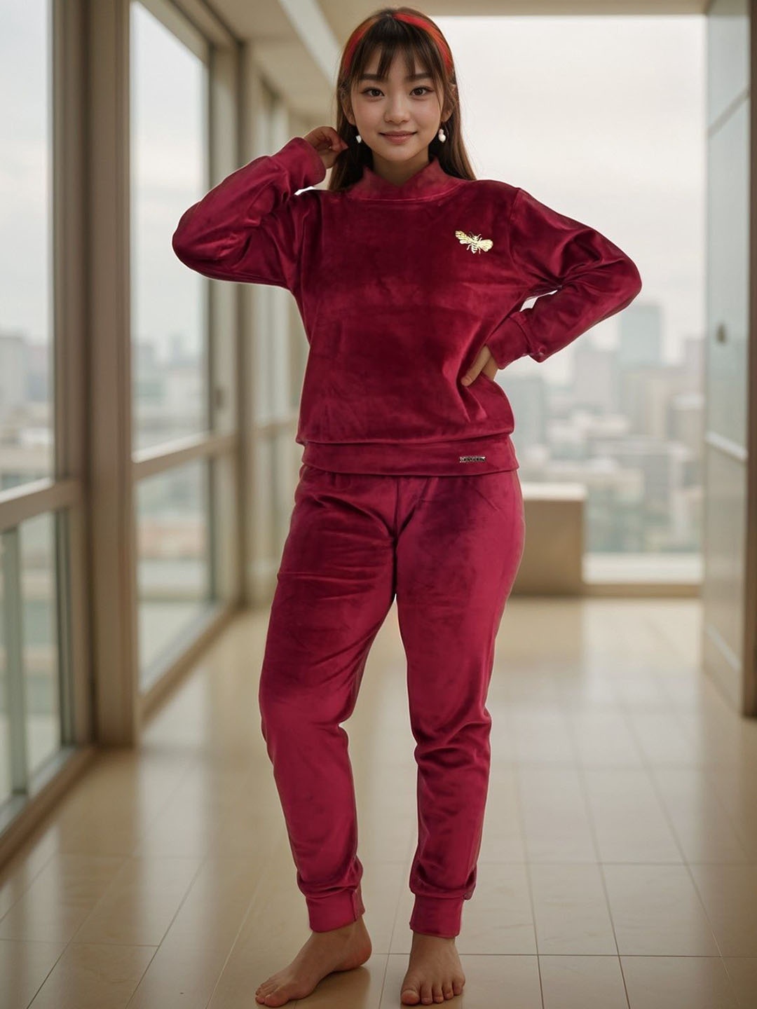 

BAESD Girls Printed Top with Joggers, Maroon