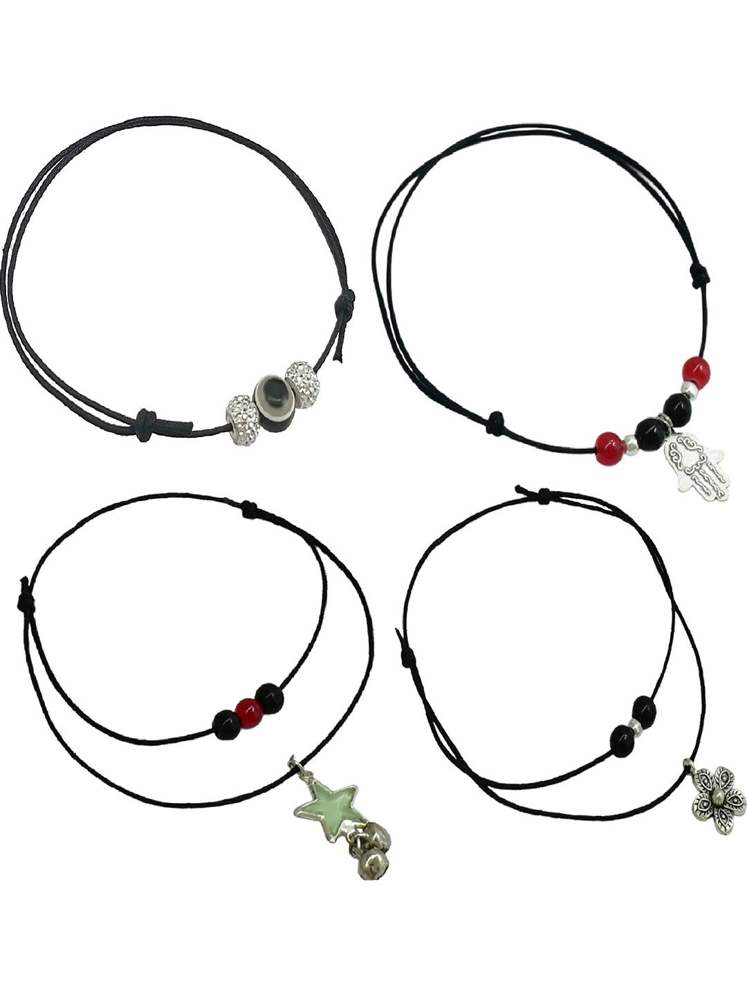 

HIGH TRENDZ Combo pack of 4 Single Leg Thread Knot Cotton Dori Anklet, Black
