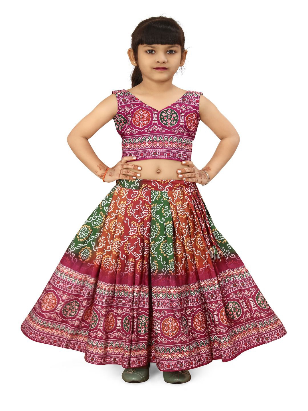 

BAESD Girls Printed Foil Print Ready to Wear Lehenga & Blouse With Dupatta, Magenta