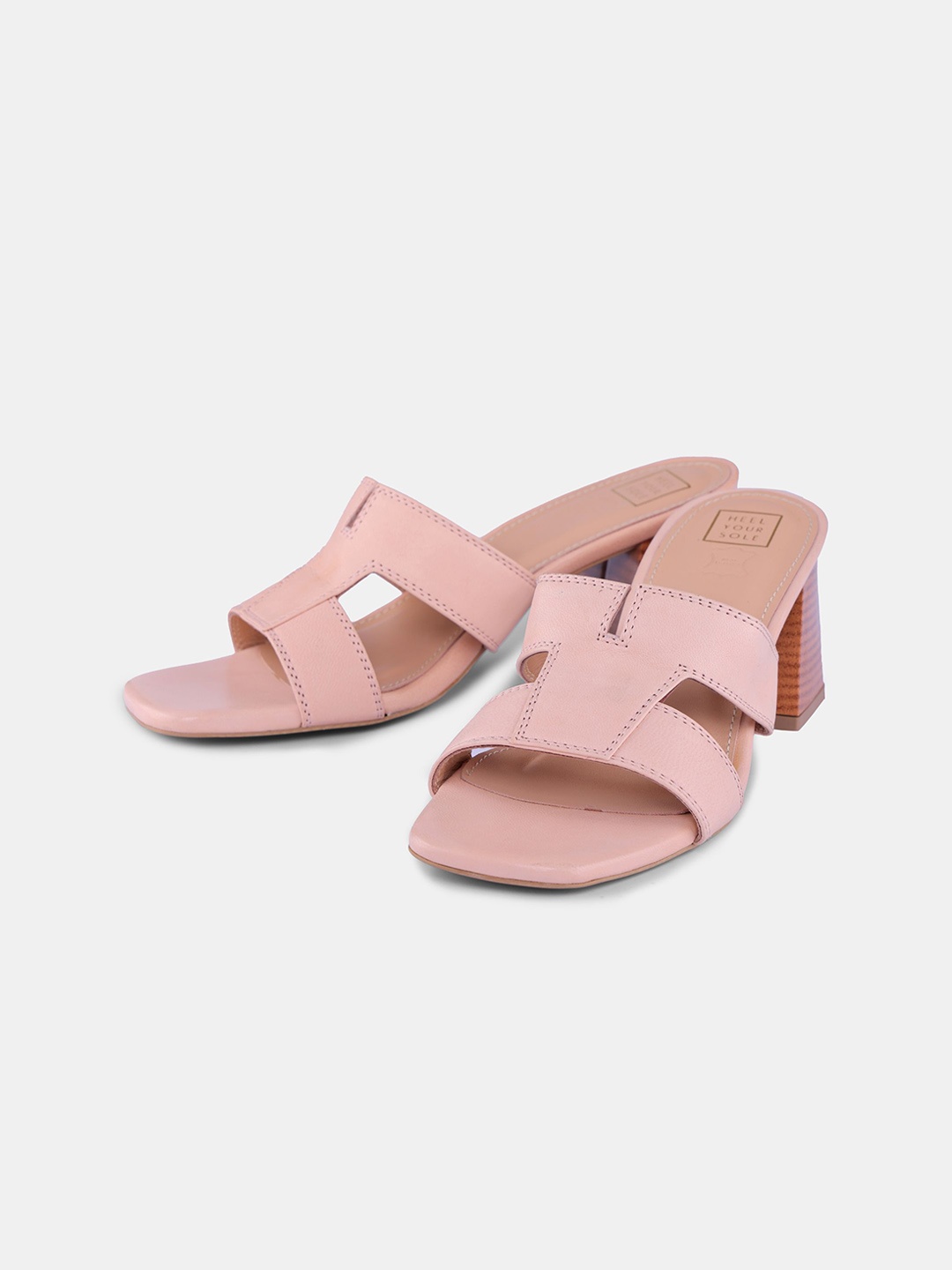 

HEEL YOUR SOLE Women Open Toe Leather Block heel Sandals, Peach