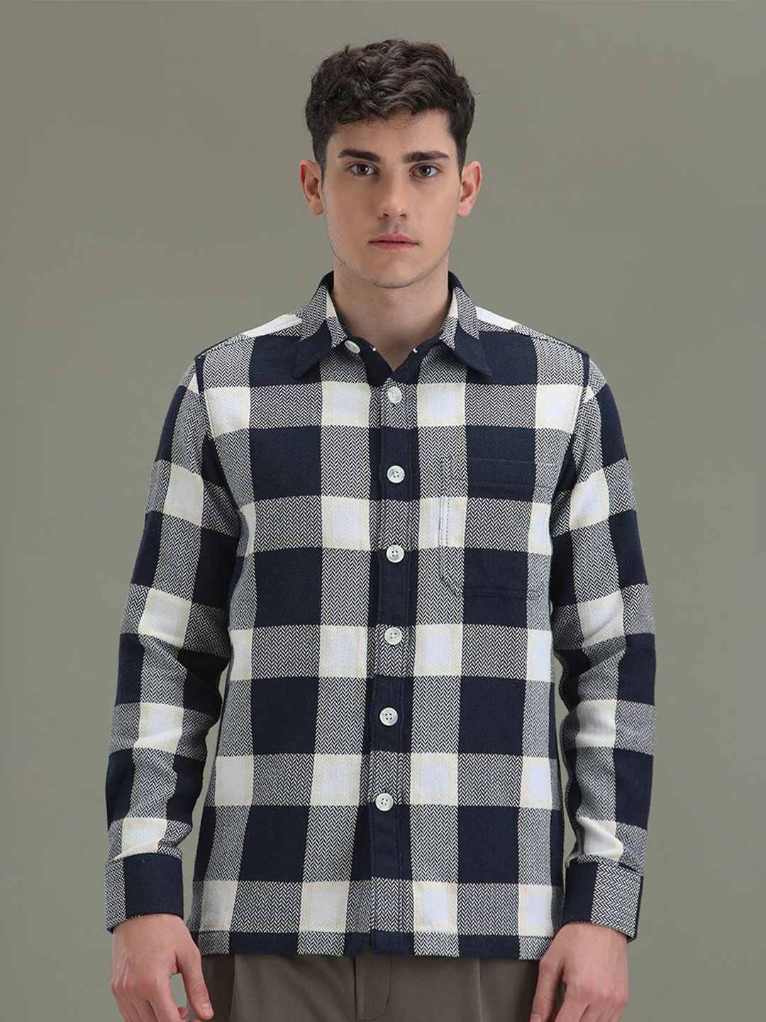 

Banana Club Men Classic Opaque Checked Casual Shirt, Olive