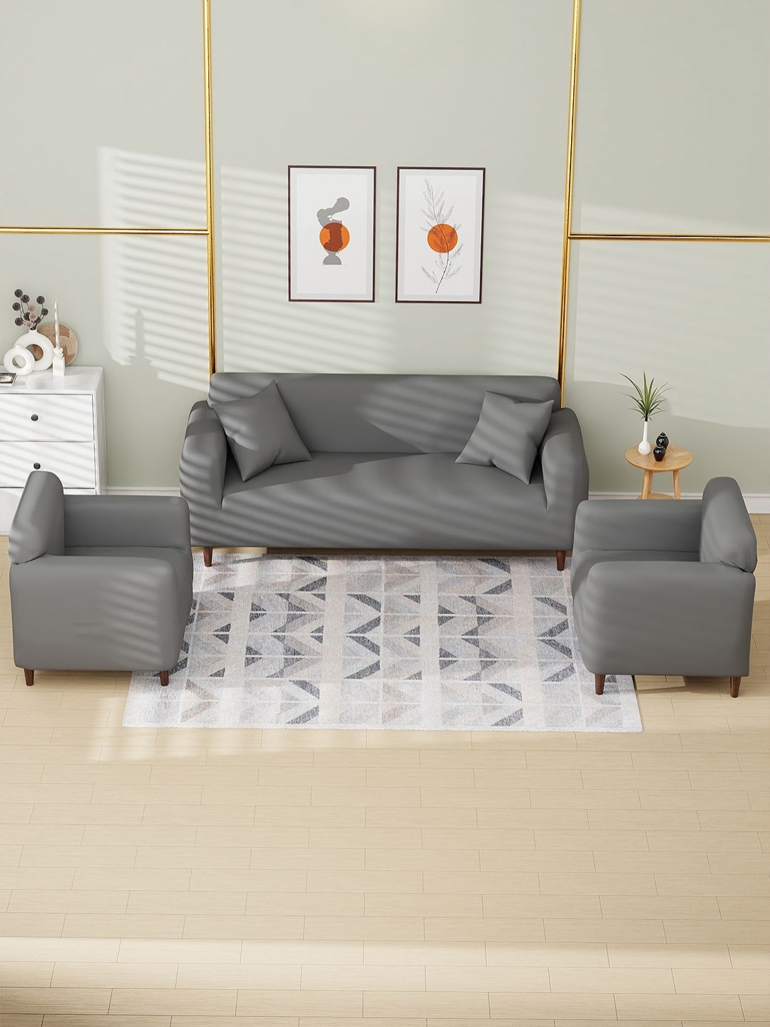 

Myntra Elegant Homes Grey Printed 5 Pieces 5-Seater Sofa Cover With Arms