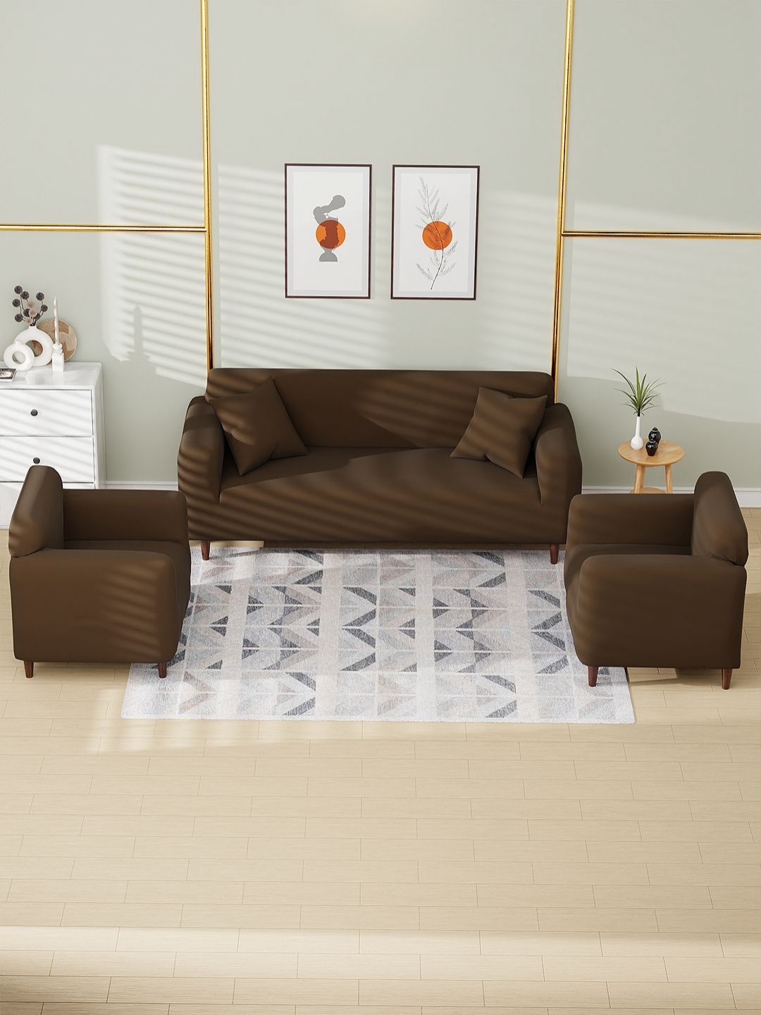 

Myntra Elegant Homes Brown Printed 5 Pieces 5-Seater Sofa Cover With Arms