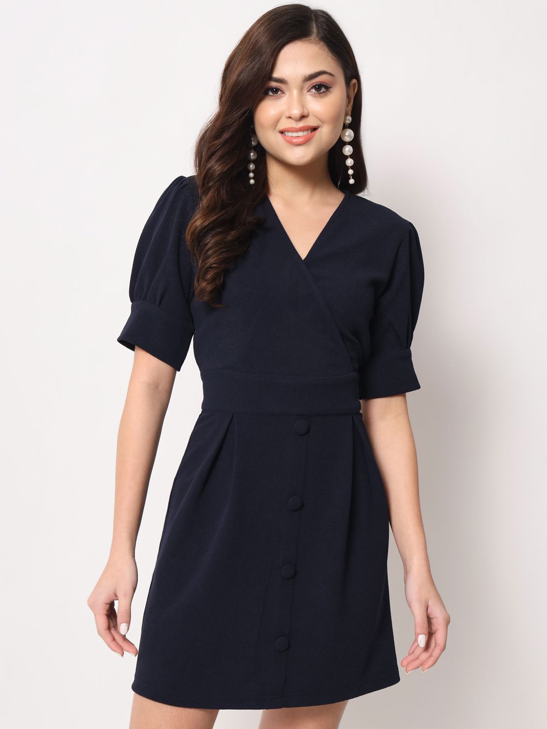 

BAESD Puff Sleeve Fit & Flare Dress, Navy blue