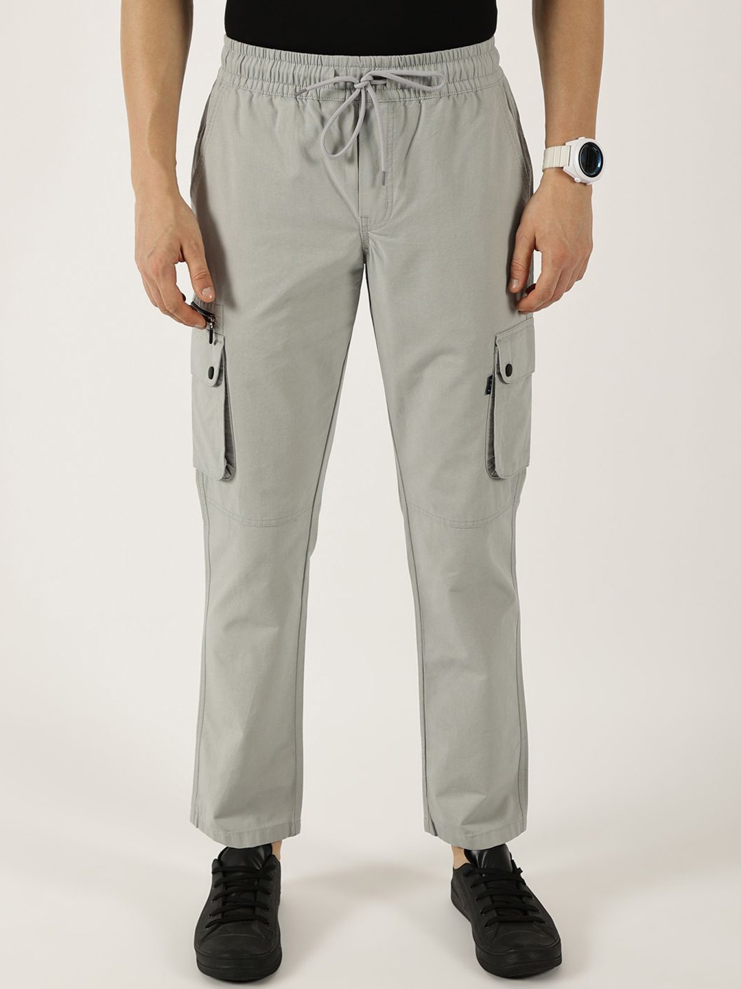 

Thomas Scott Men Cotton Smart Straight Fit Easy Wash Cargos Trousers, Grey