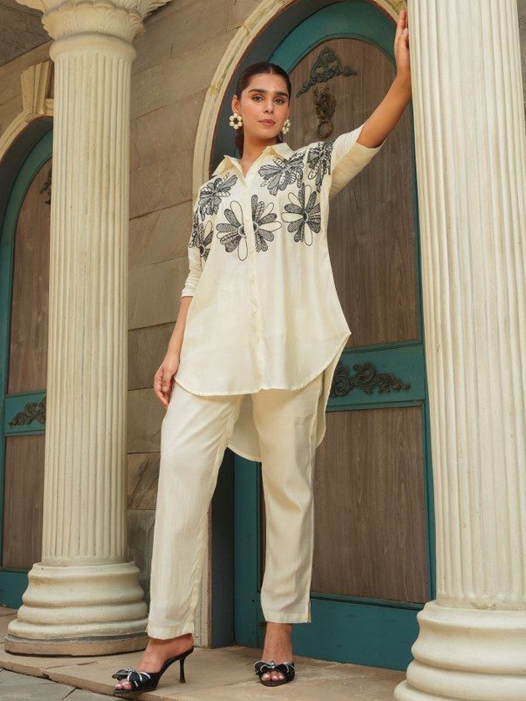 

CUSTARD Printed Shirt With Trousers Co-Ords, Off white