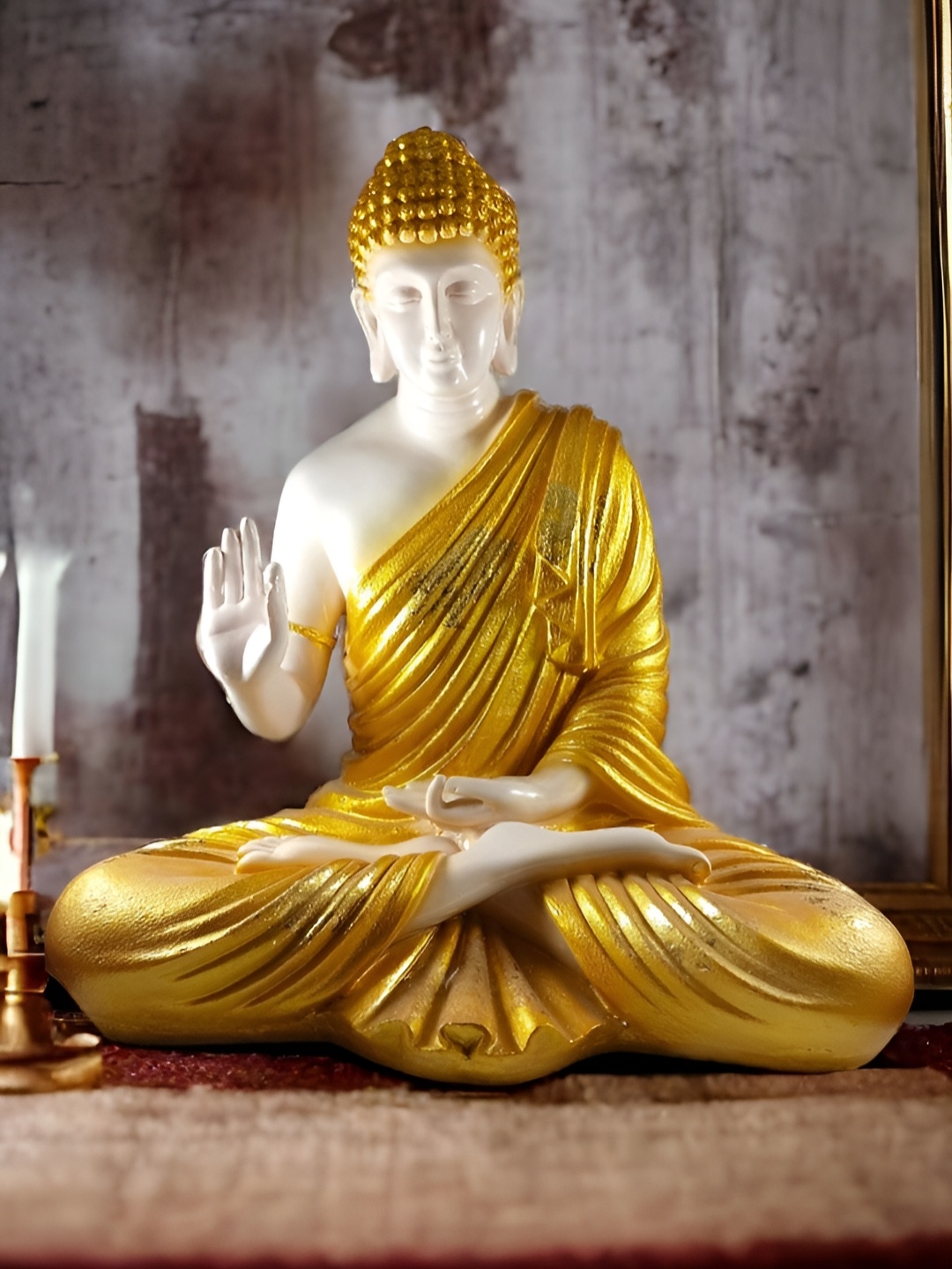 

Vrinban International Gold-Toned & White Buddha Idol Showpiece