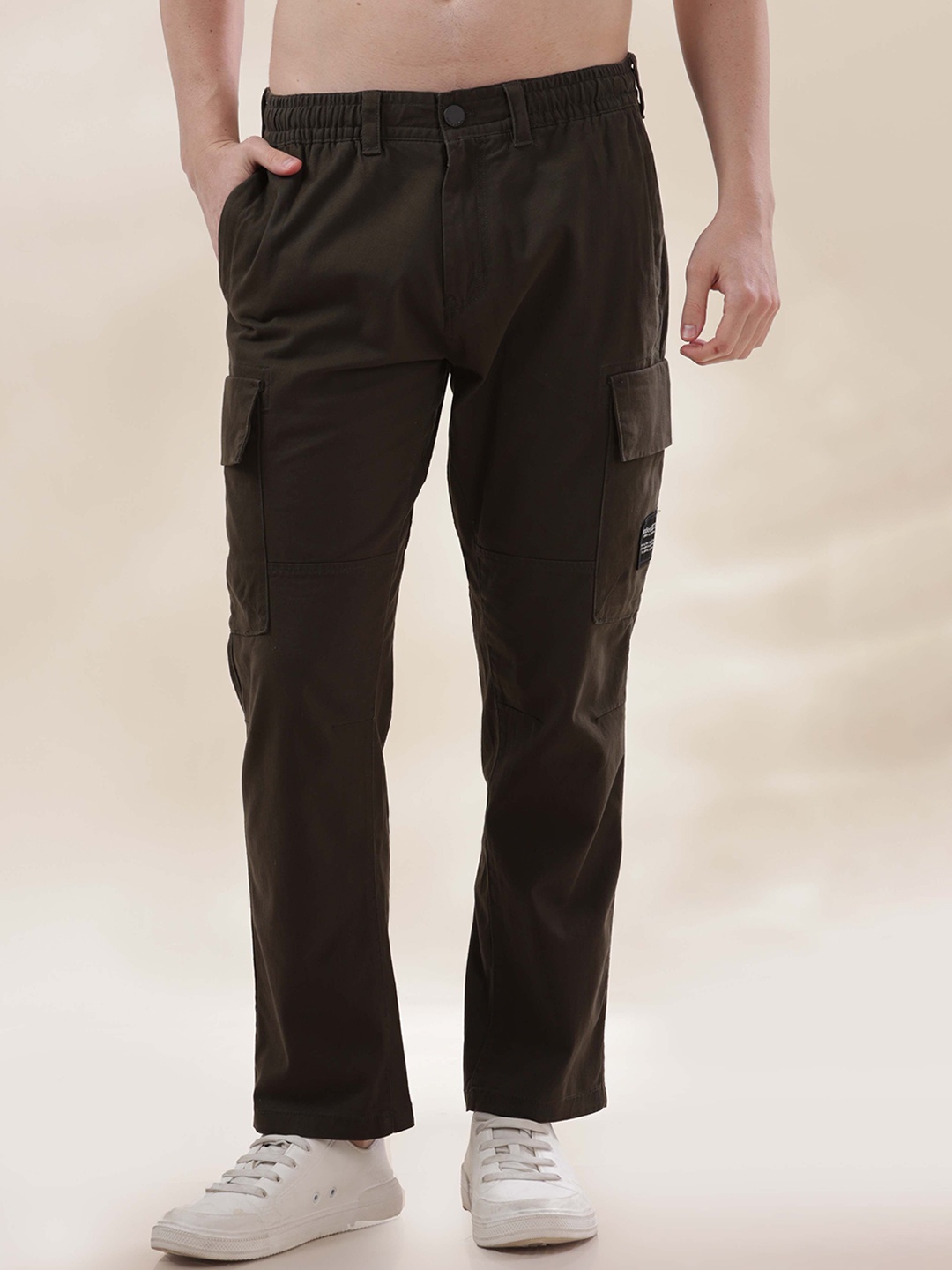 

HERE&NOW Men Slim Fit Cargos Trousers, Olive