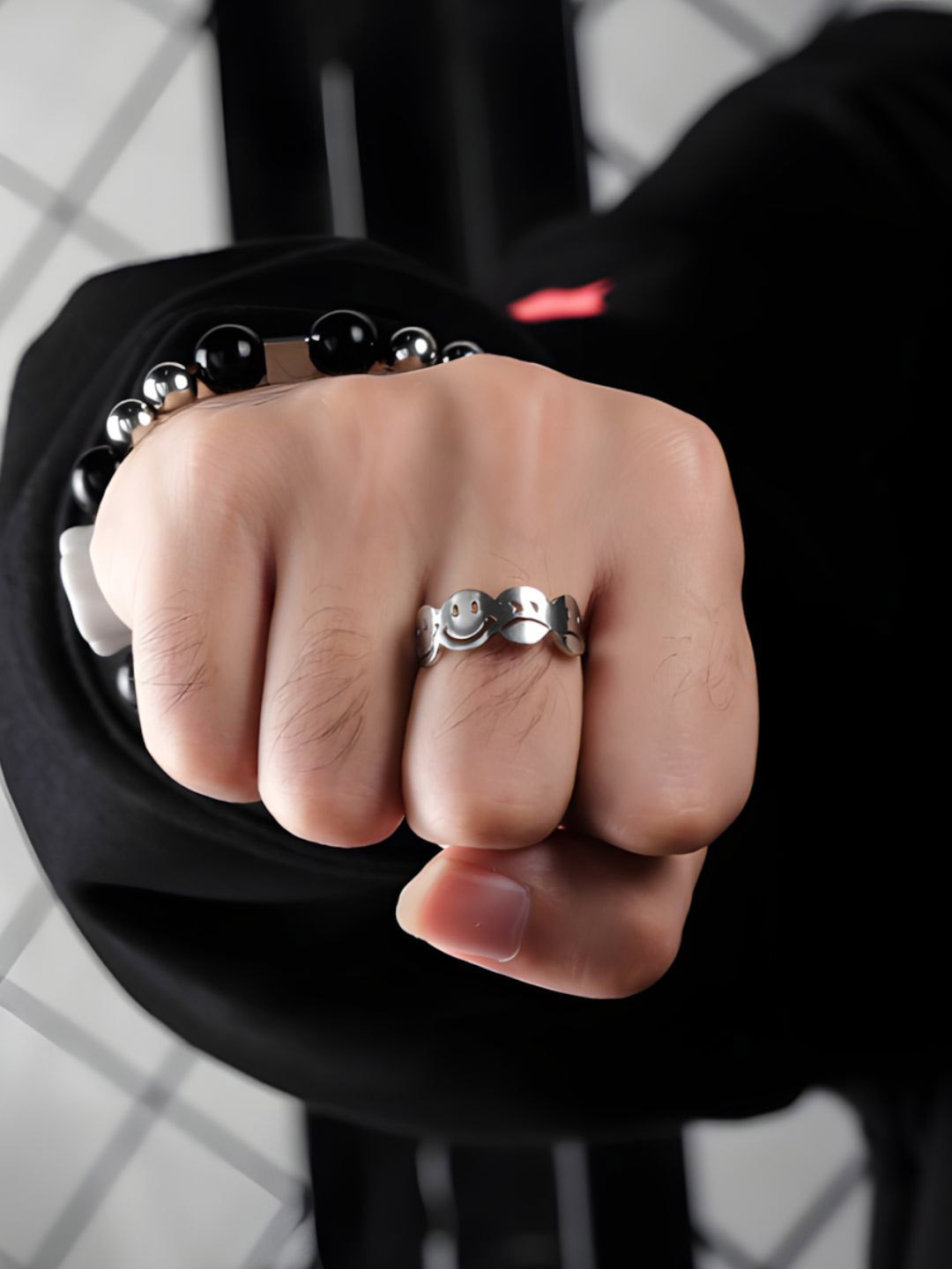 

SUFFIRE Men Stainless Steel Adjustable Ring, Silver