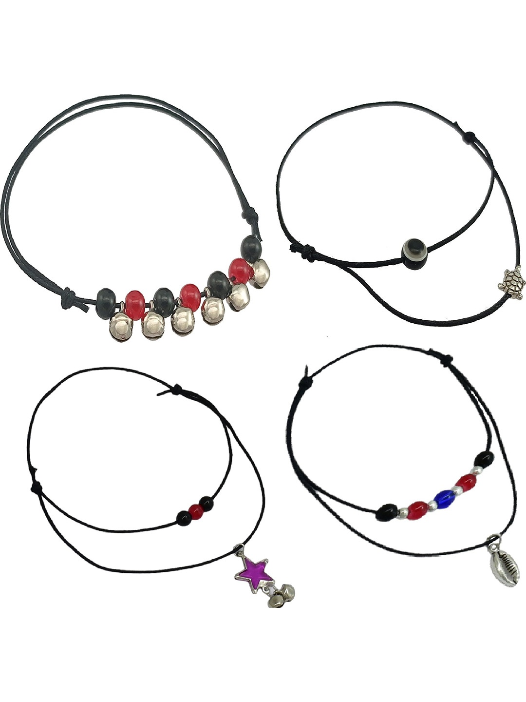 

HIGH TRENDZ Set of 4 Thread Anklet, Black