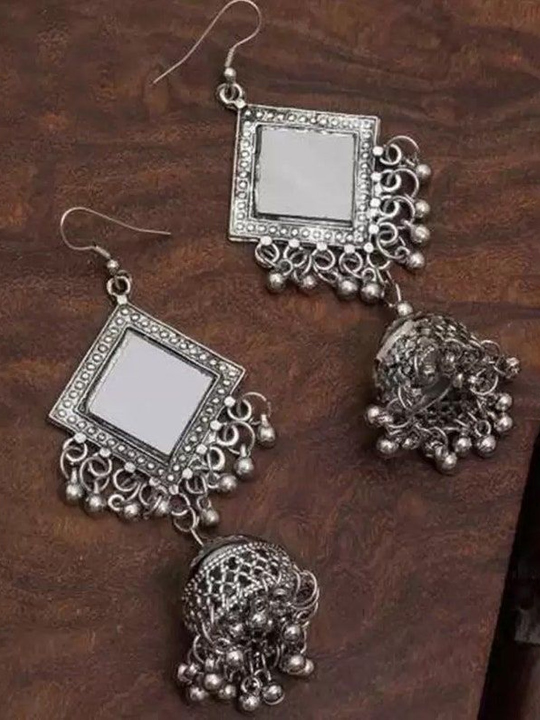 

JMBW INTERNATIONAL Contemporary Jhumkas Earrings, Silver