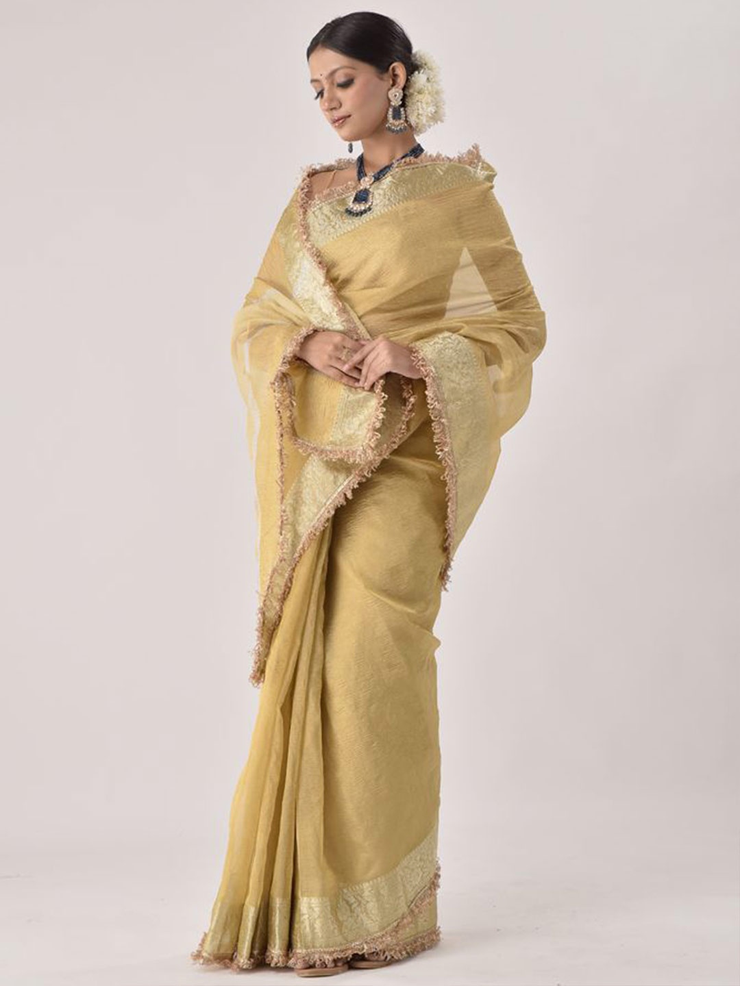 

sutra attire Zari Tissue Banarasi Saree, Beige