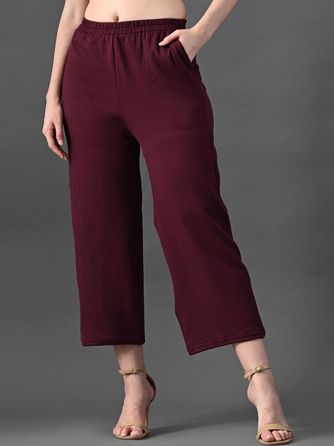 

The Roadster Lifestyle Co Women Traight Fit High-Rise Party Trousers, Magenta