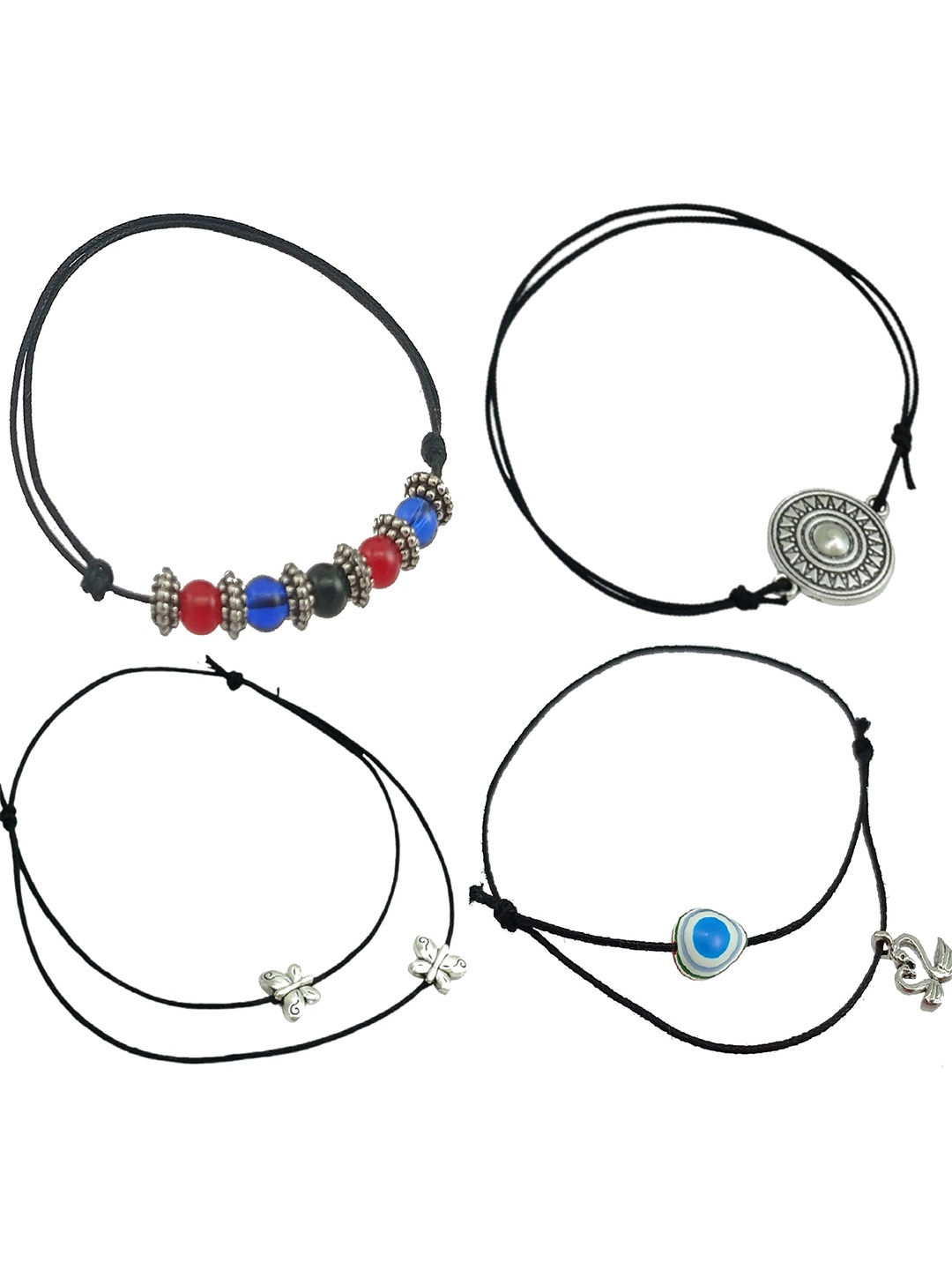 

HIGH TRENDZ Set of 4 Thread Anklet, Black