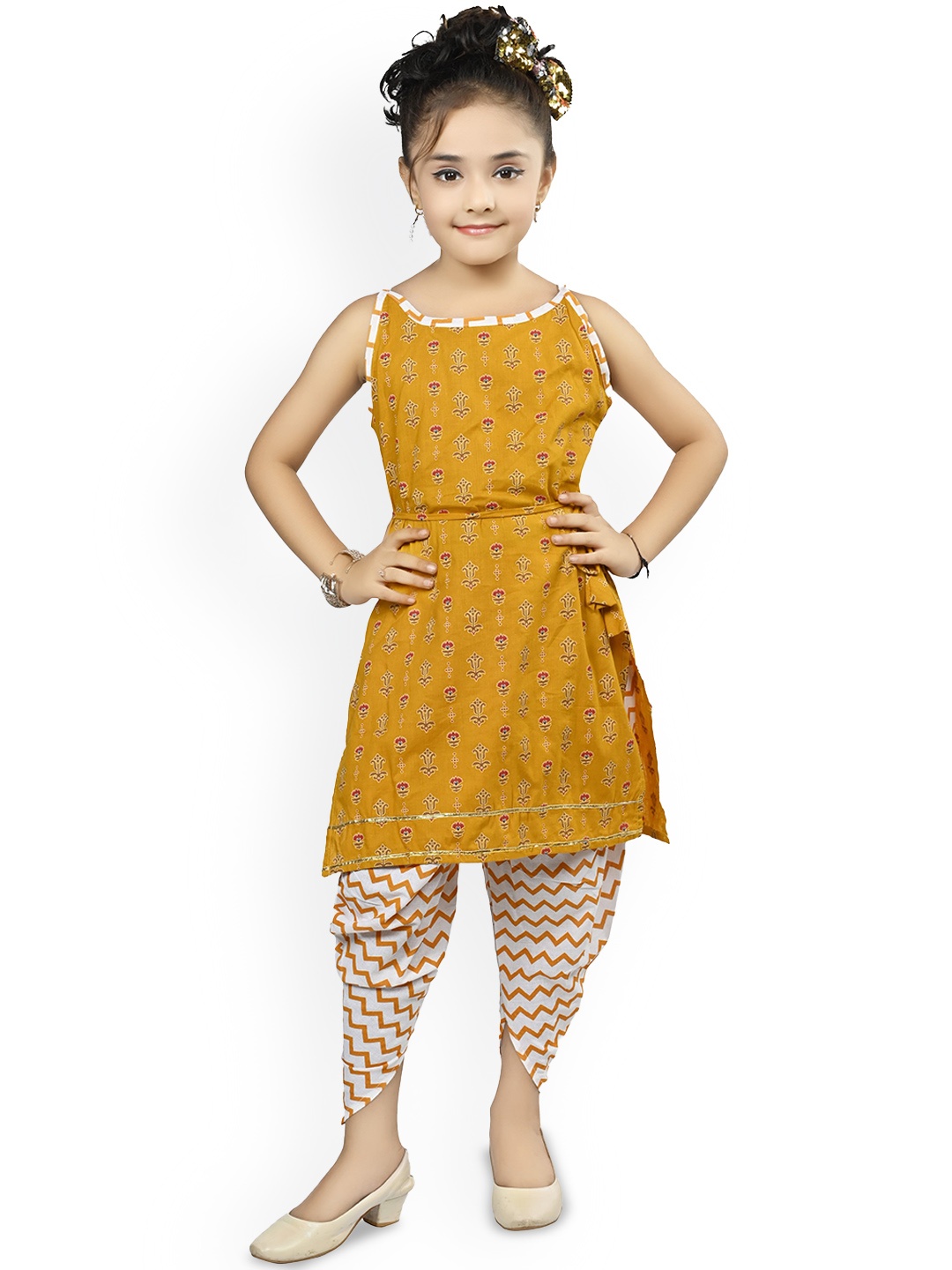 

BAESD Girls Floral Printed Regular Kurti with Dhoti Pants, Yellow