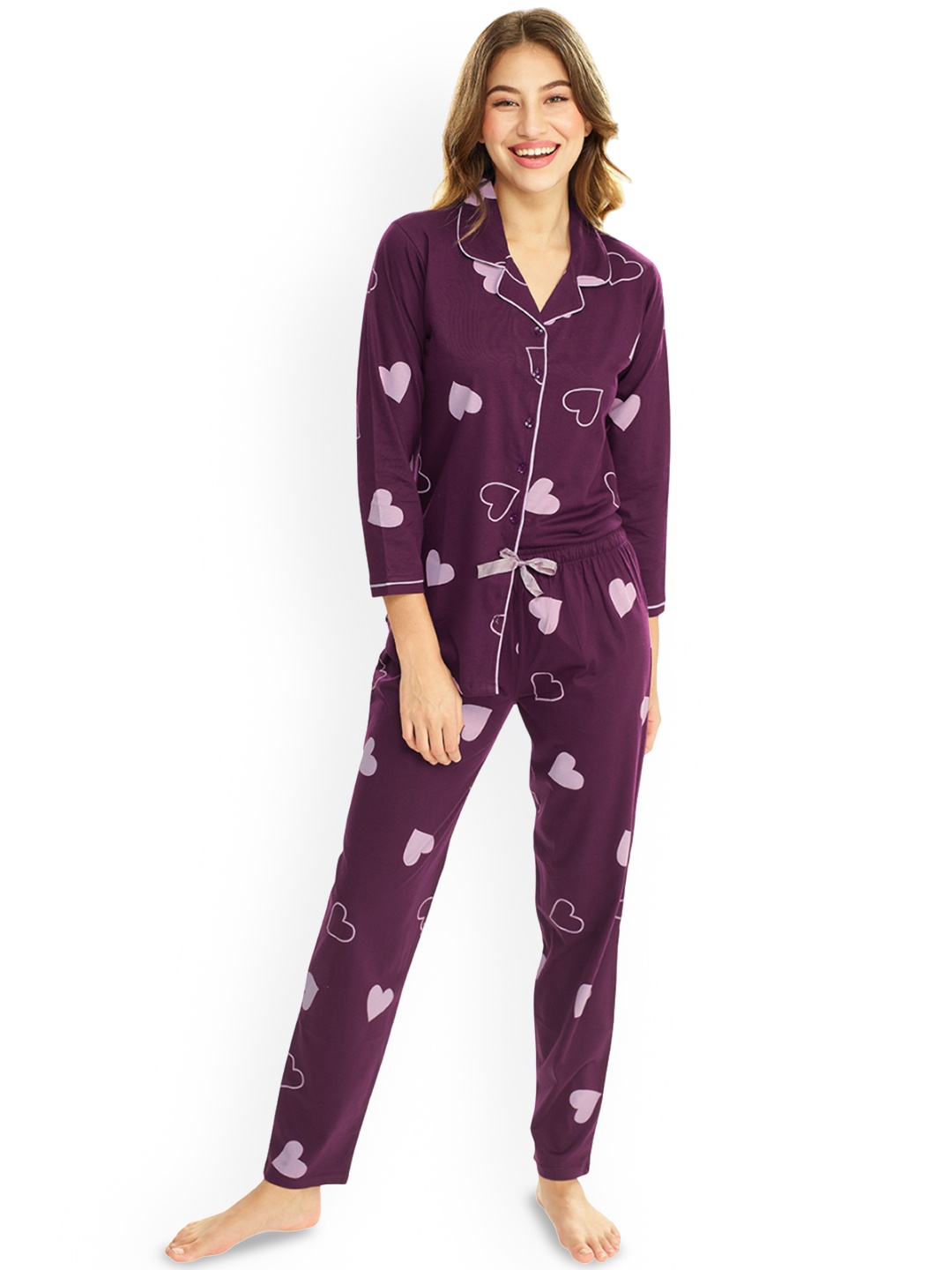 

Lotik Women Striped Night suit, Violet