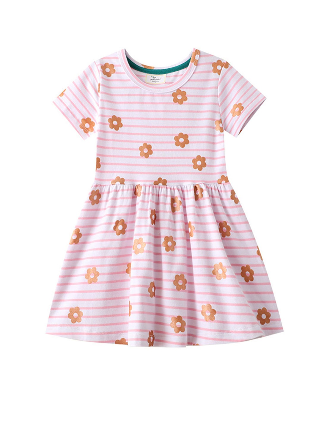 

LULU & SKY Girls Cotton Striped Fit & Flare Dress, Pink