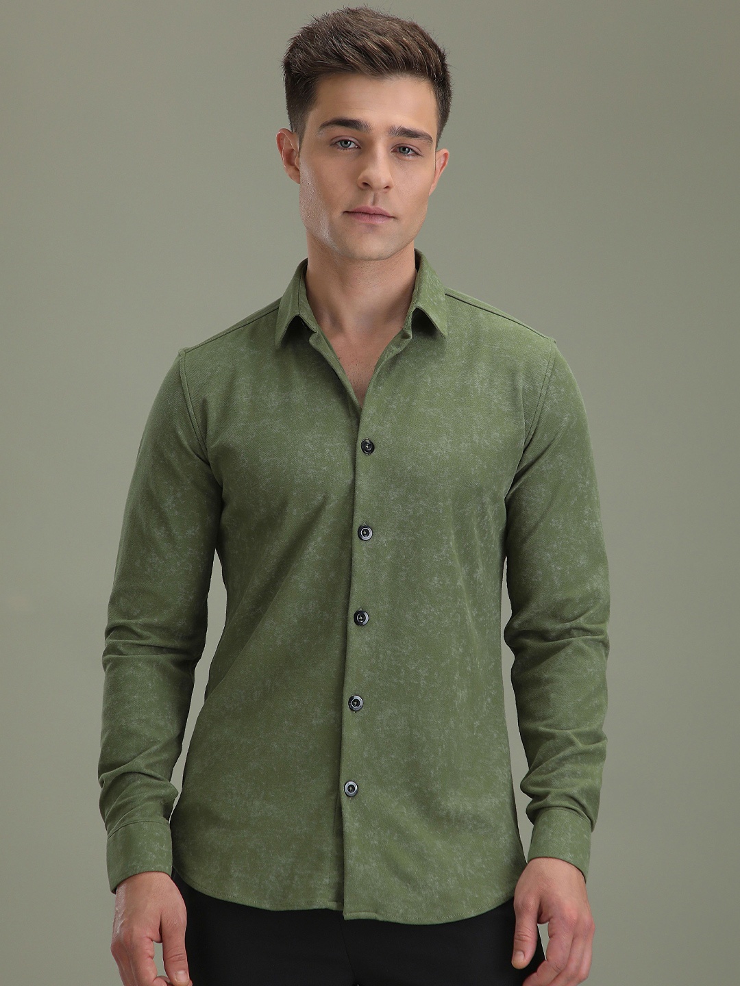 

Banana Club Men Full Sleeves Knitted Shirt, Green