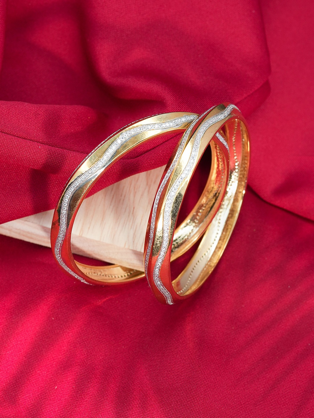 

Zevarly Set Of 2 Gold-Plated CZ Studded Bangles