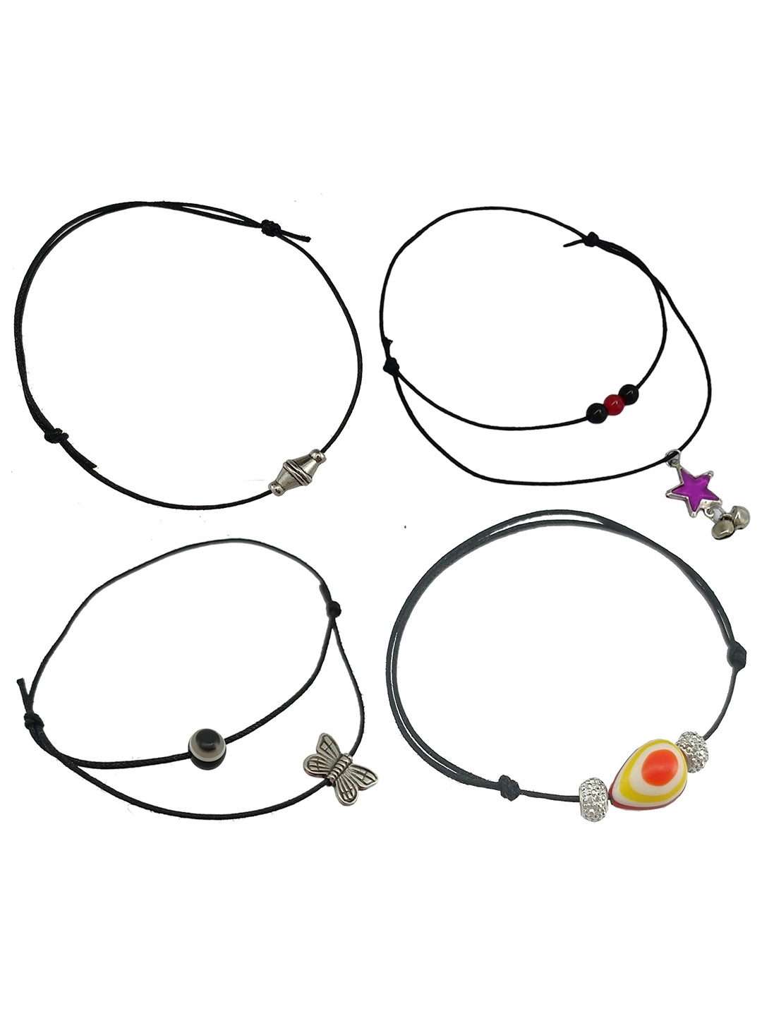 

HIGH TRENDZ Pack Of 4 Single Leg Thread Knot Anklet, Black