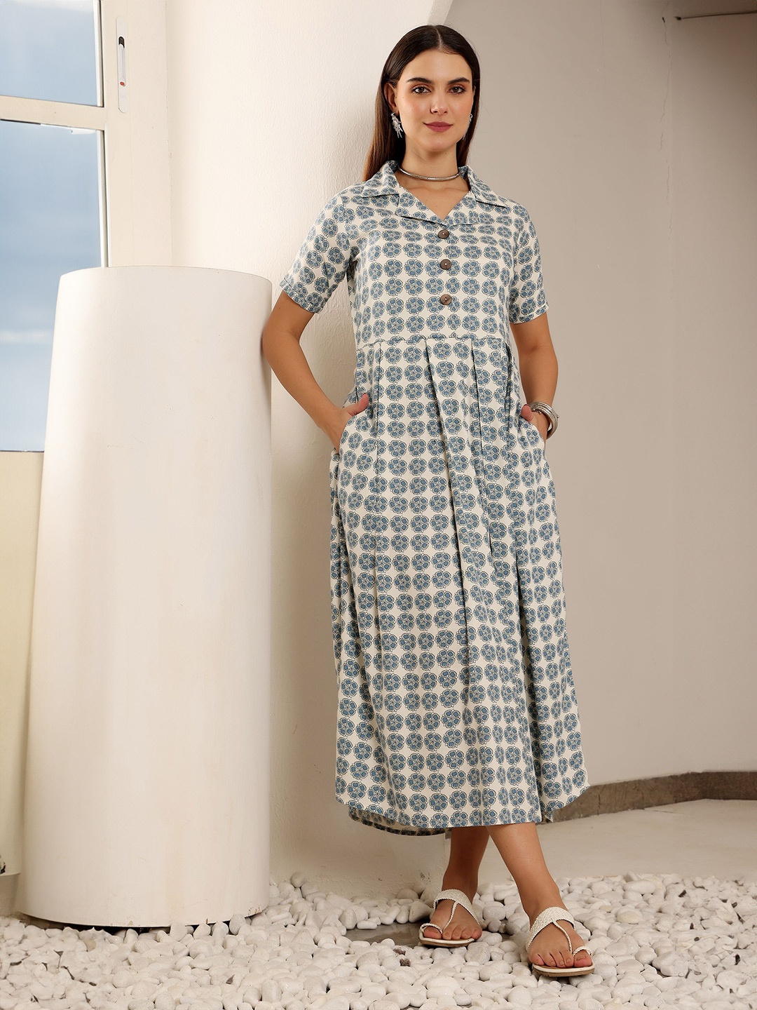 

Zuvino Print Maternity Fit & Flare Midi Dress, Off white