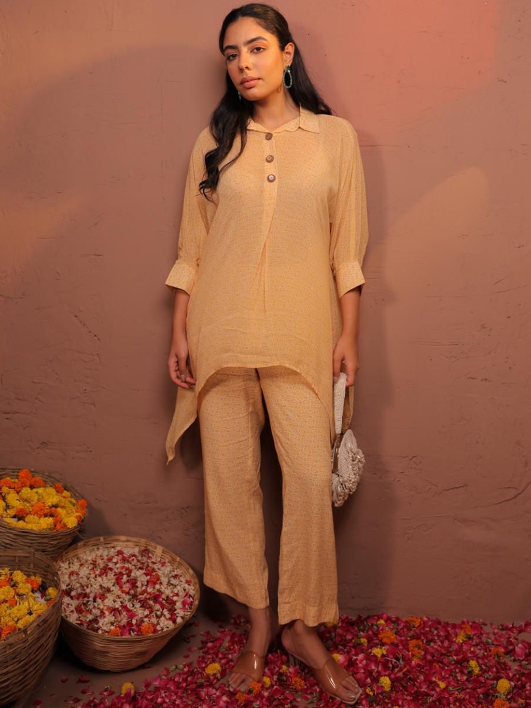 

Komarri U Shirt Collar Tunic With Trouser Co-Ords, Yellow