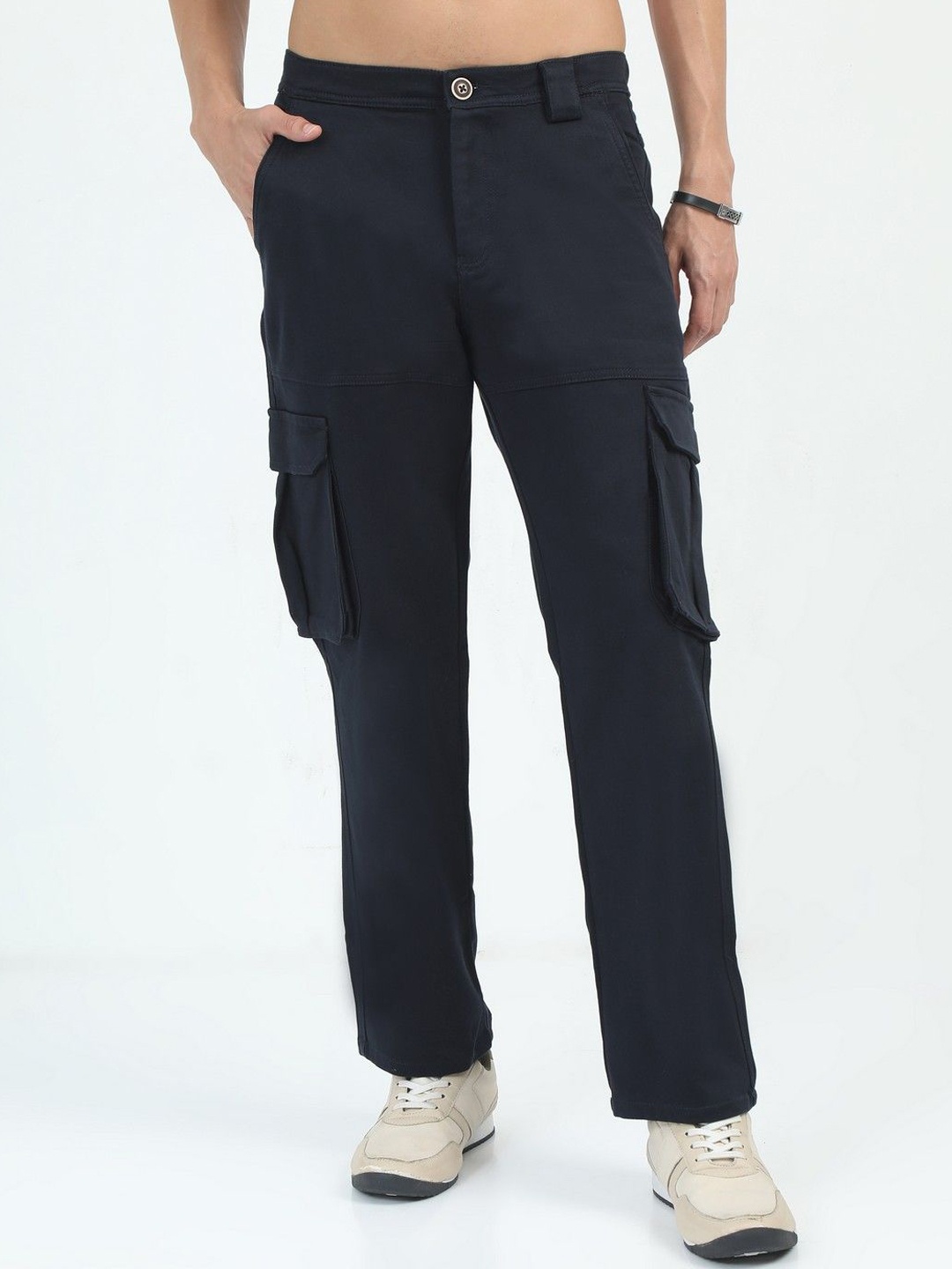 

NEVER NEUD Men Relaxed Straight Fit La Belle Cargos Trousers, Navy blue