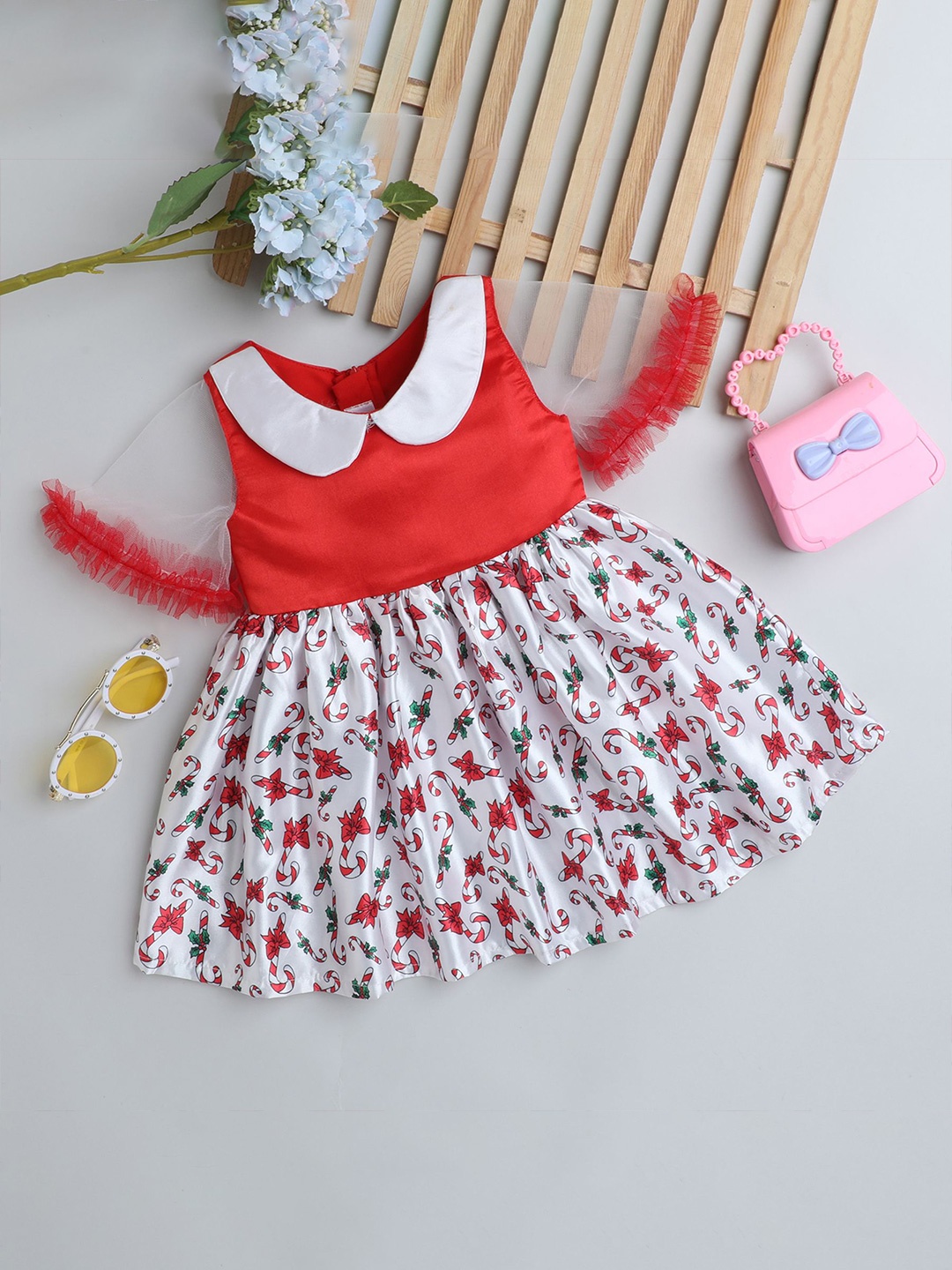 

MANY FROCKS & Floral Print Satin Fit & Flare Dress, Red