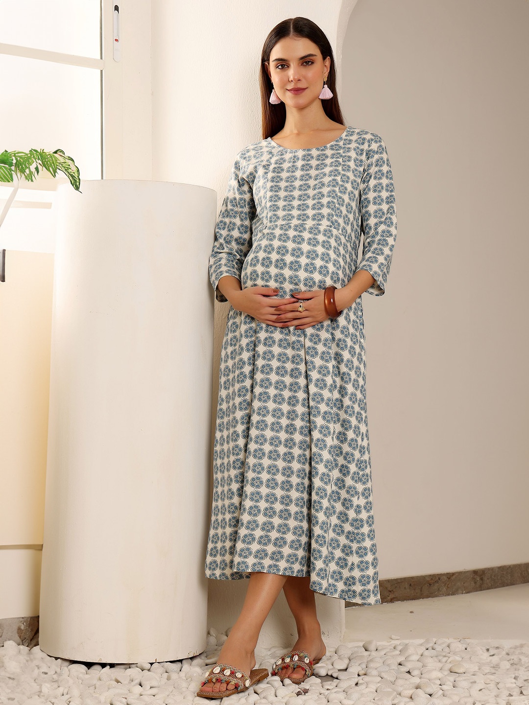 

Zuvino Print Maternity A-Line Midi Dress, Off white