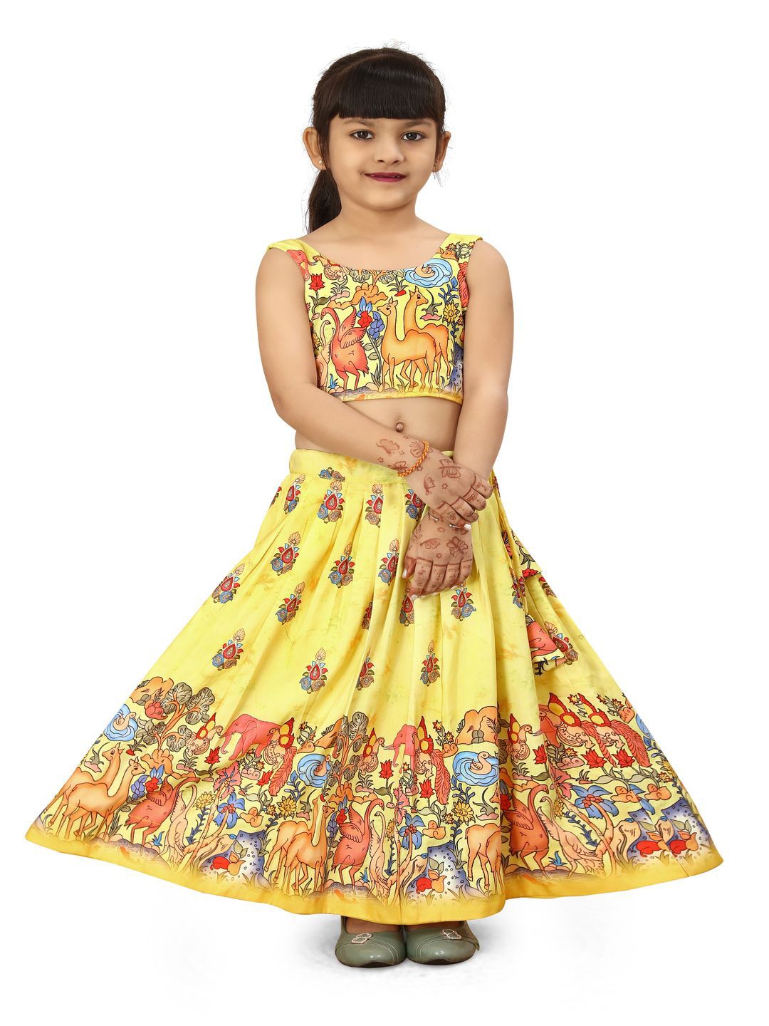 

BAESD Girls Printed Foil Print Ready to Wear Lehenga & Blouse With Dupatta, Yellow
