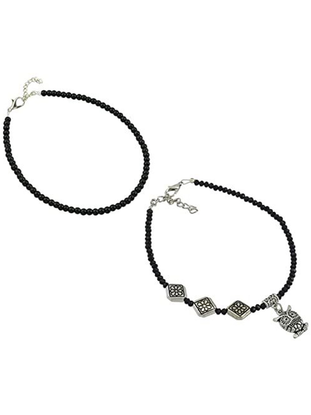 

HIGH TRENDZ Pack Of 2 Single Leg Beads Anklet, Black