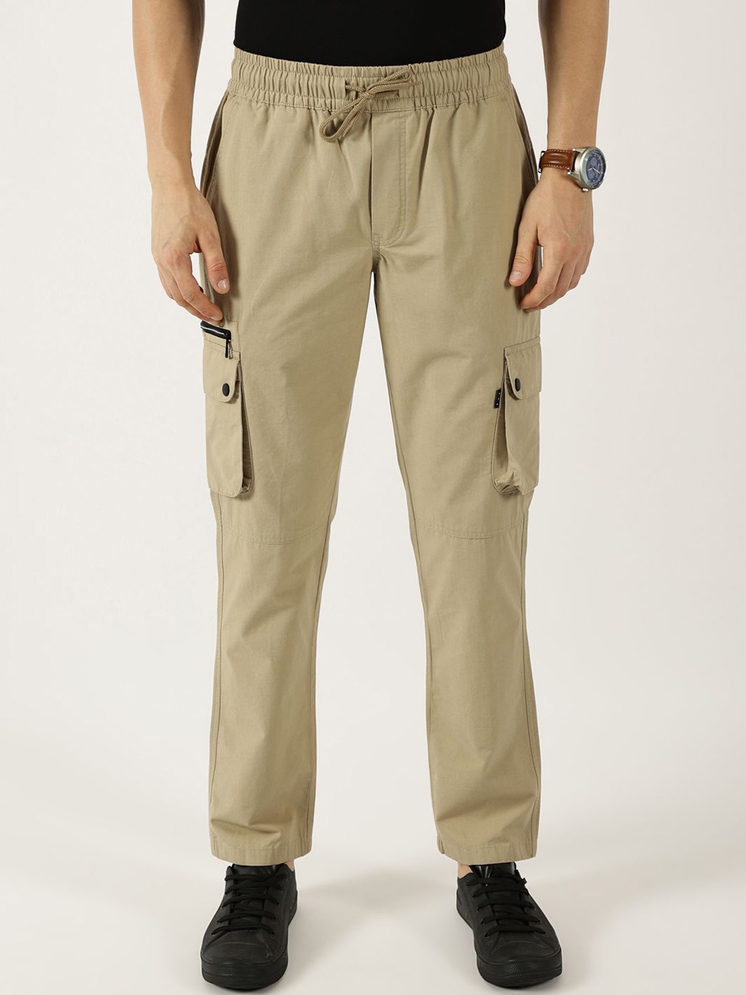 

Thomas Scott Men Pure Cotton Smart Mid-Rise Straight Fit Easy Wash Cargos, Khaki