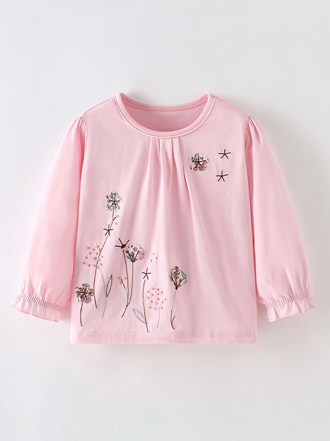 

LULU & SKY Floral Puff Sleeve Cotton Top, Pink
