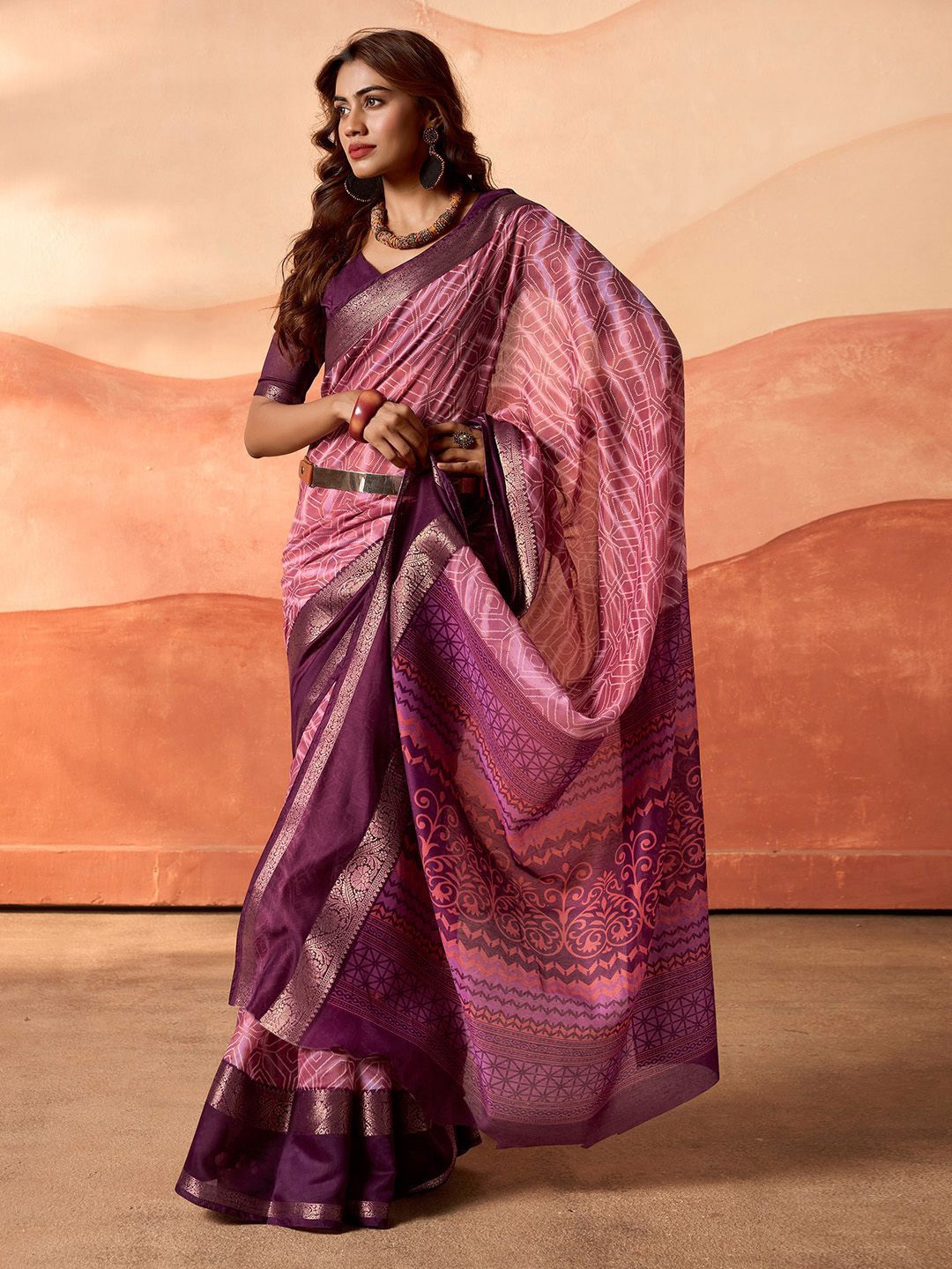 

Mitera Embellished Printed Zari Saree, Purple