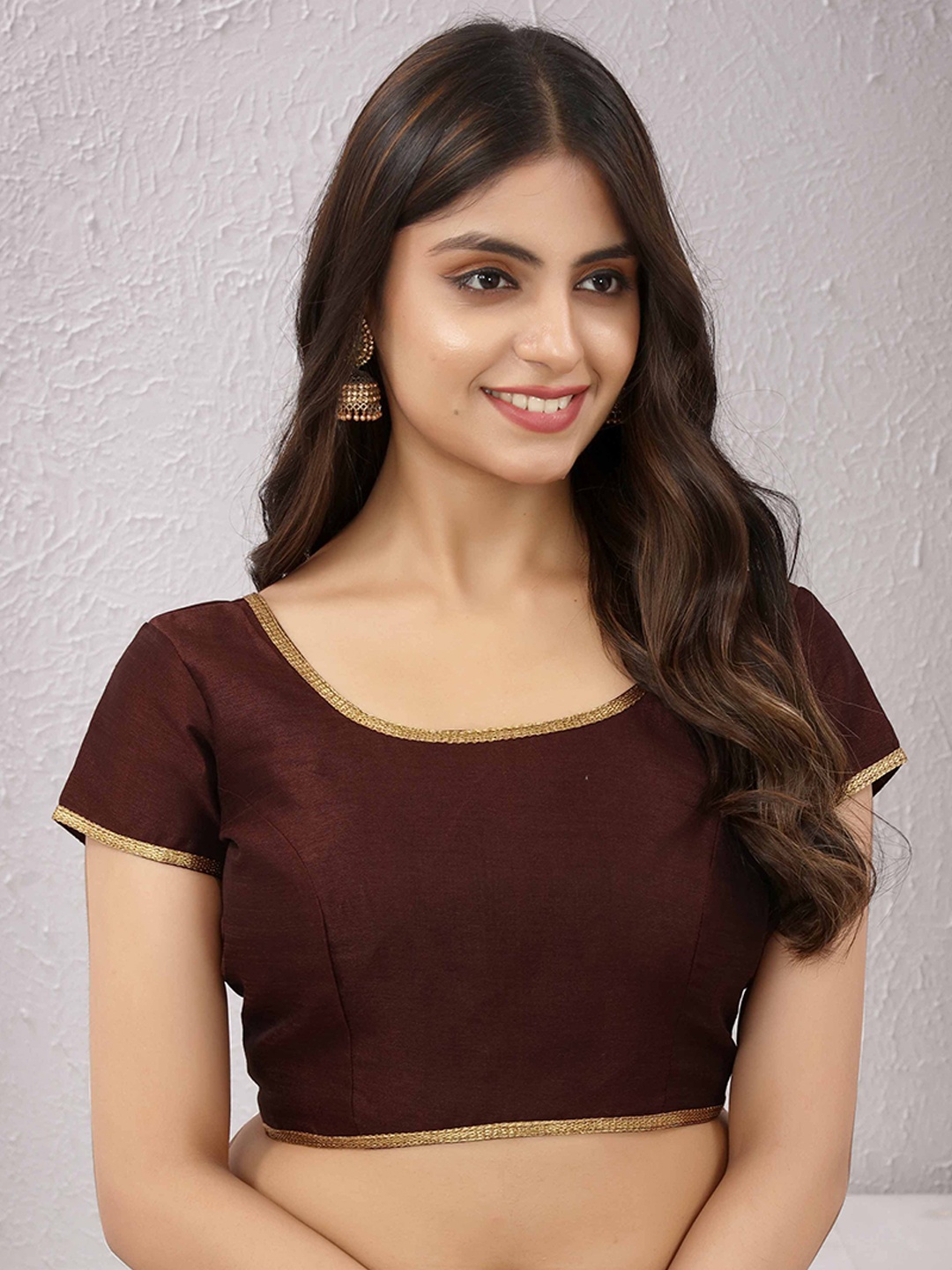 

Globon Impex Non-Padded Saree Blouse, Brown