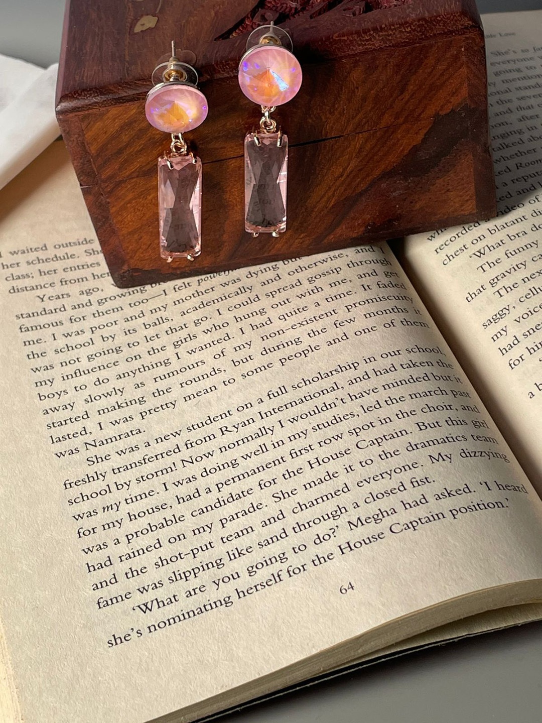 

Niska Contemporary Stone Studded Drop Earrings, Pink