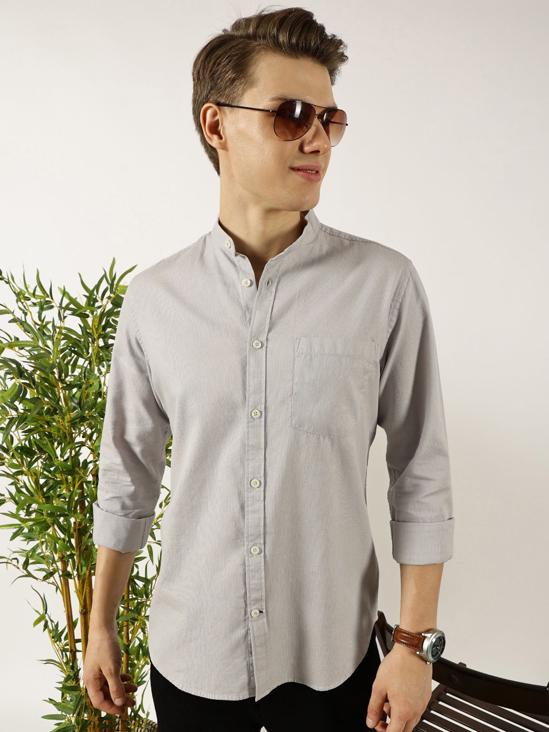 

Mast & Harbour Men Premium Slim Fit Opaque Casual Shirt, Grey