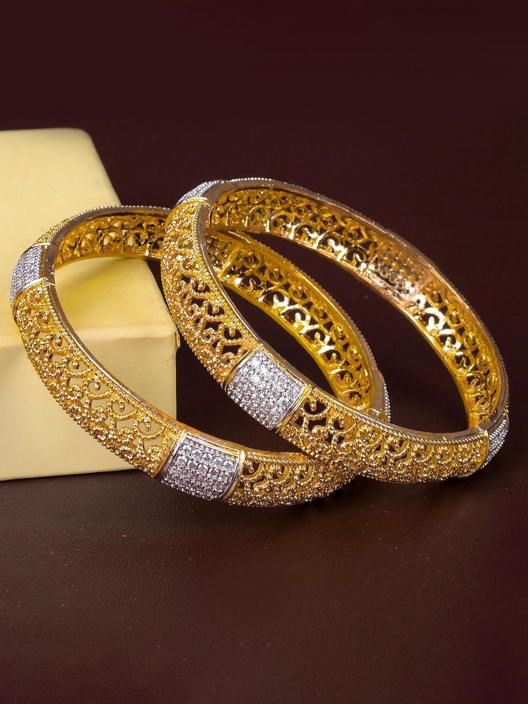 

Zevarly Set Of 2 Gold-Plated CZ Studded Bangles