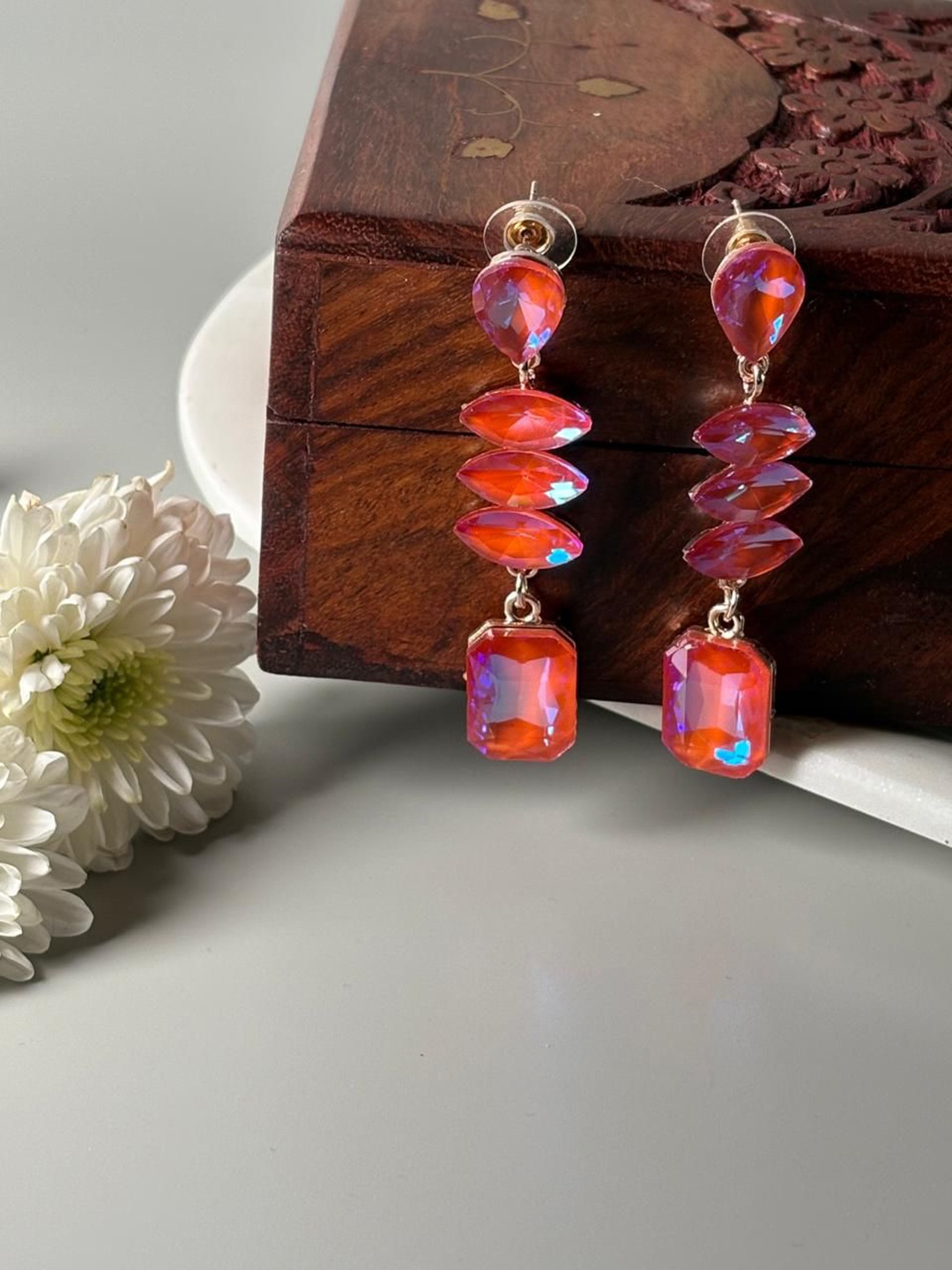 

Niska Contemporary Stone Studded Drop Earrings, Pink